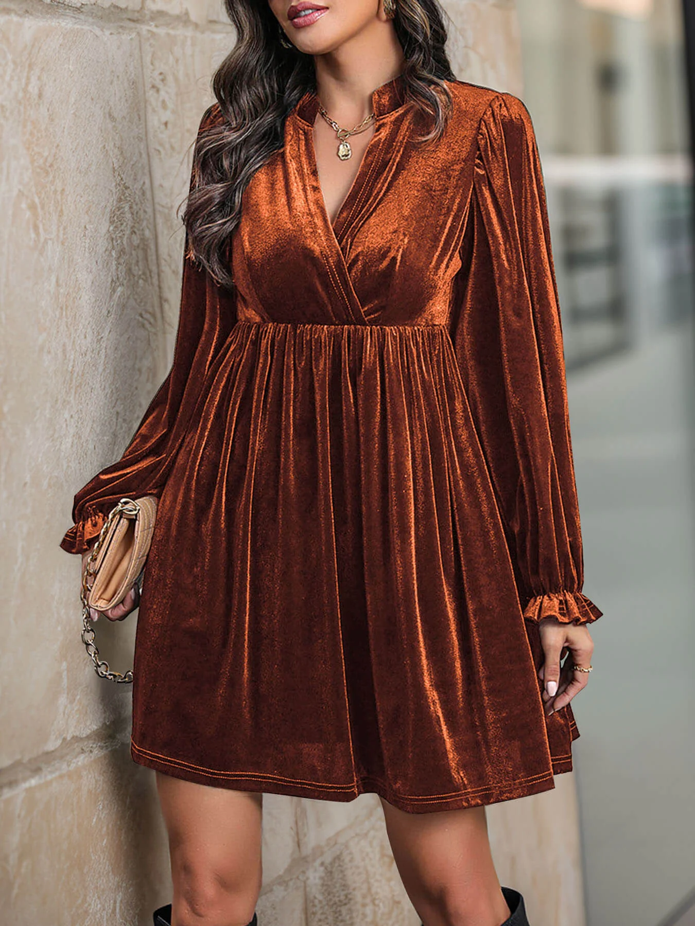 Dance All Night Velvet Mini Dress - Orange - Image 3