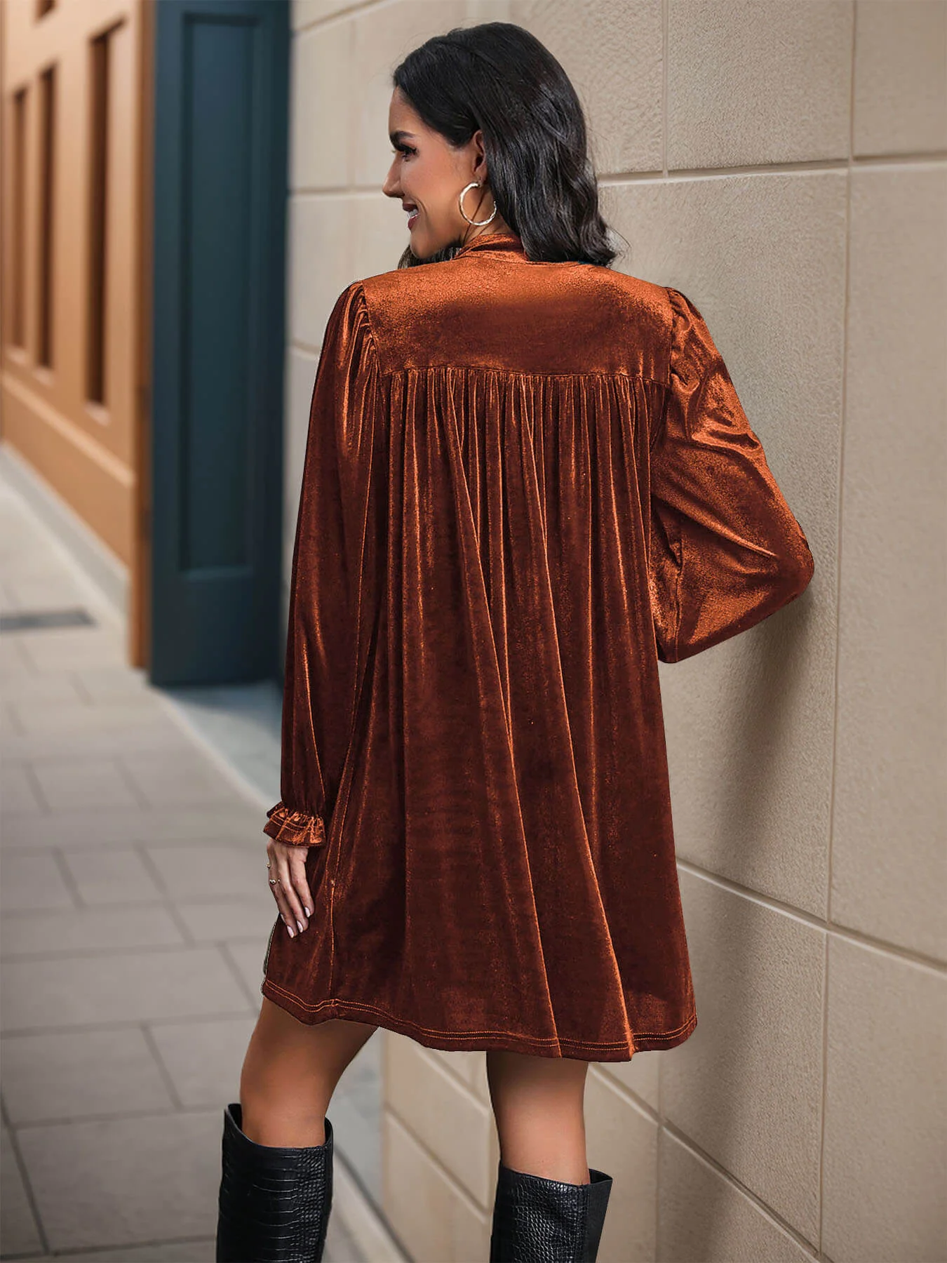 Dance All Night Velvet Mini Dress - Orange - Image 5