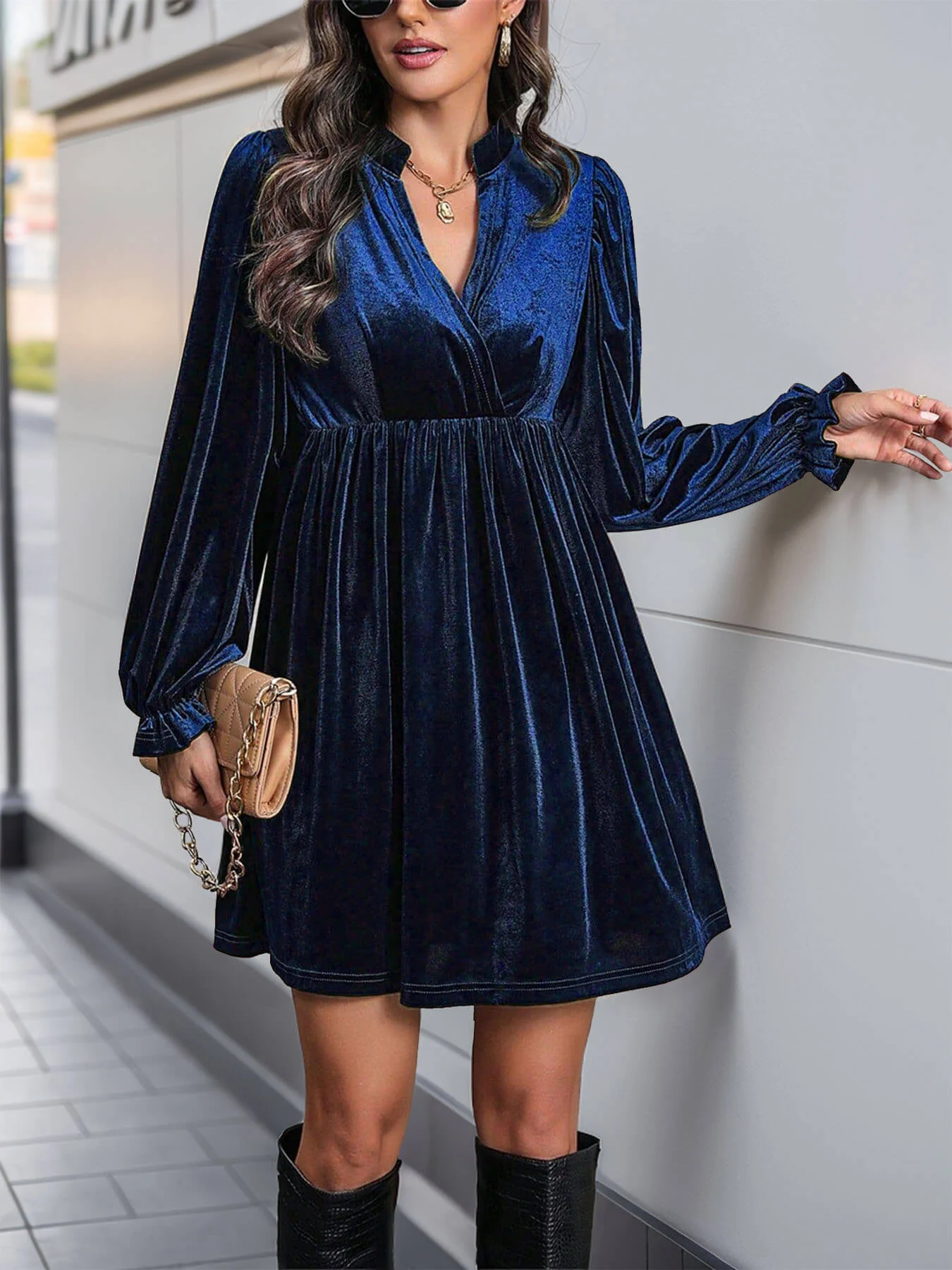 Dance All Night Velvet Mini Dress - Sapphire - Image 3