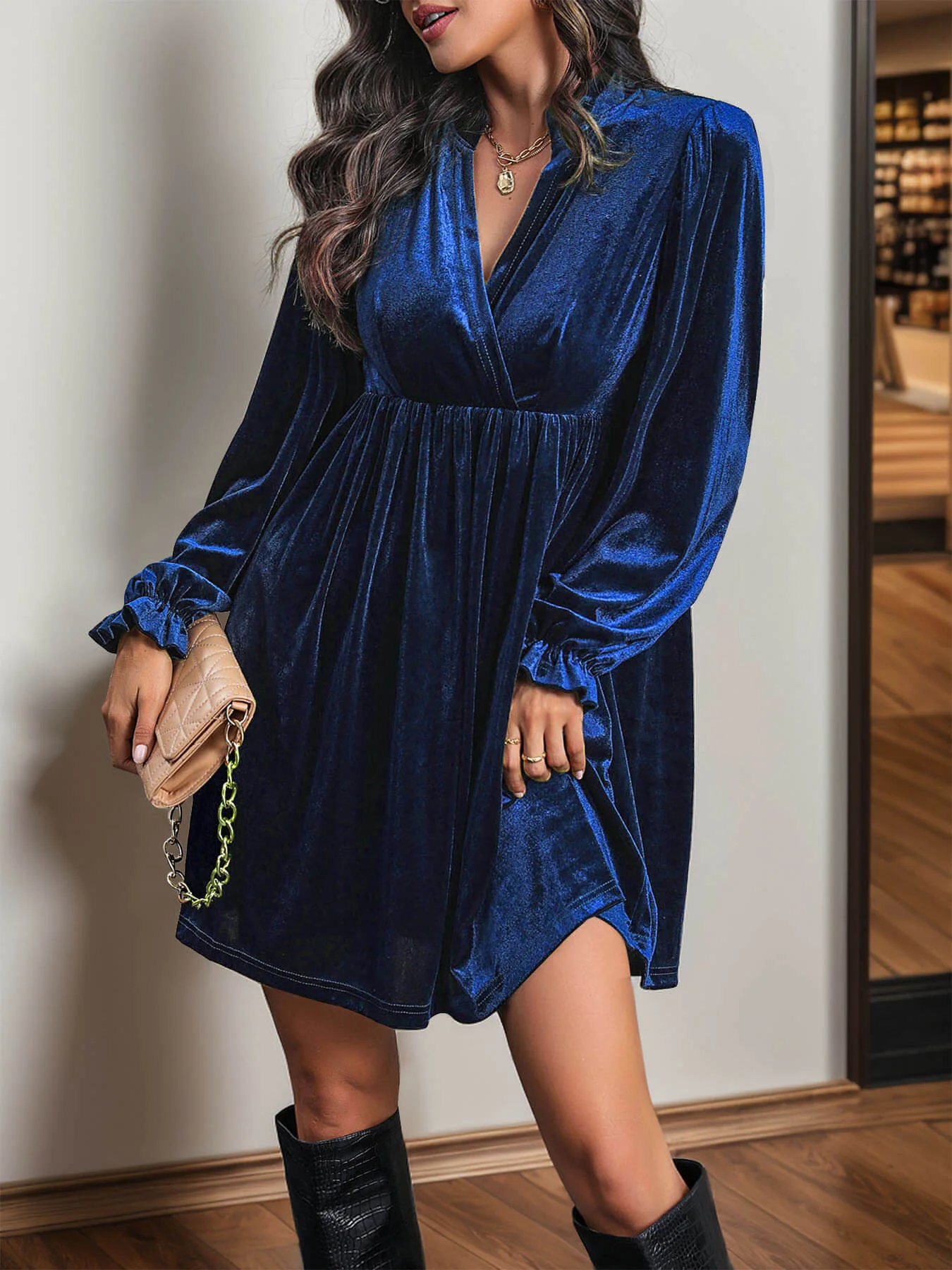Dance All Night Velvet Mini Dress - Sapphire - Image 4