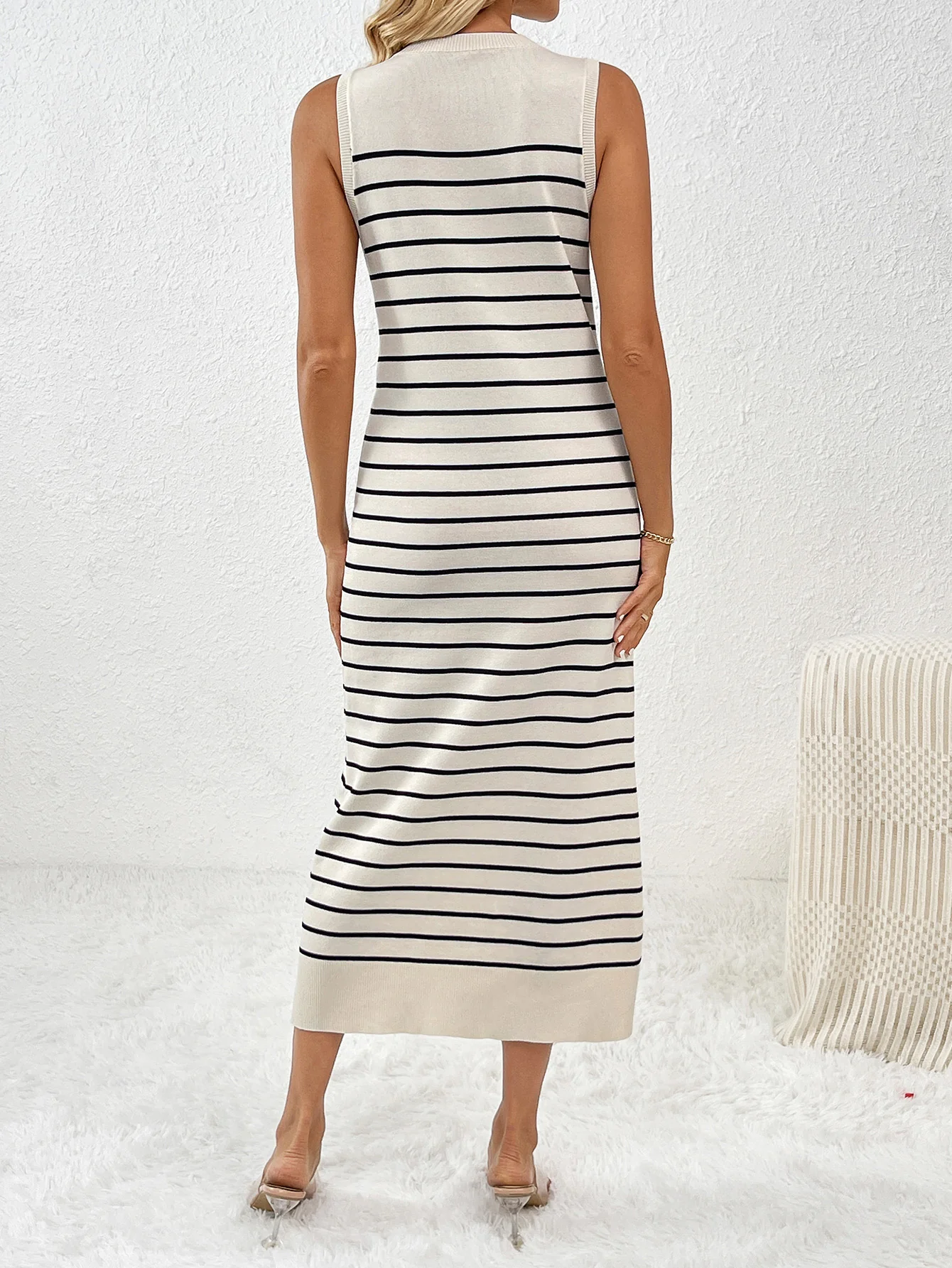 Dancing On Air Striped Knit Midi Dress - Black - Image 3