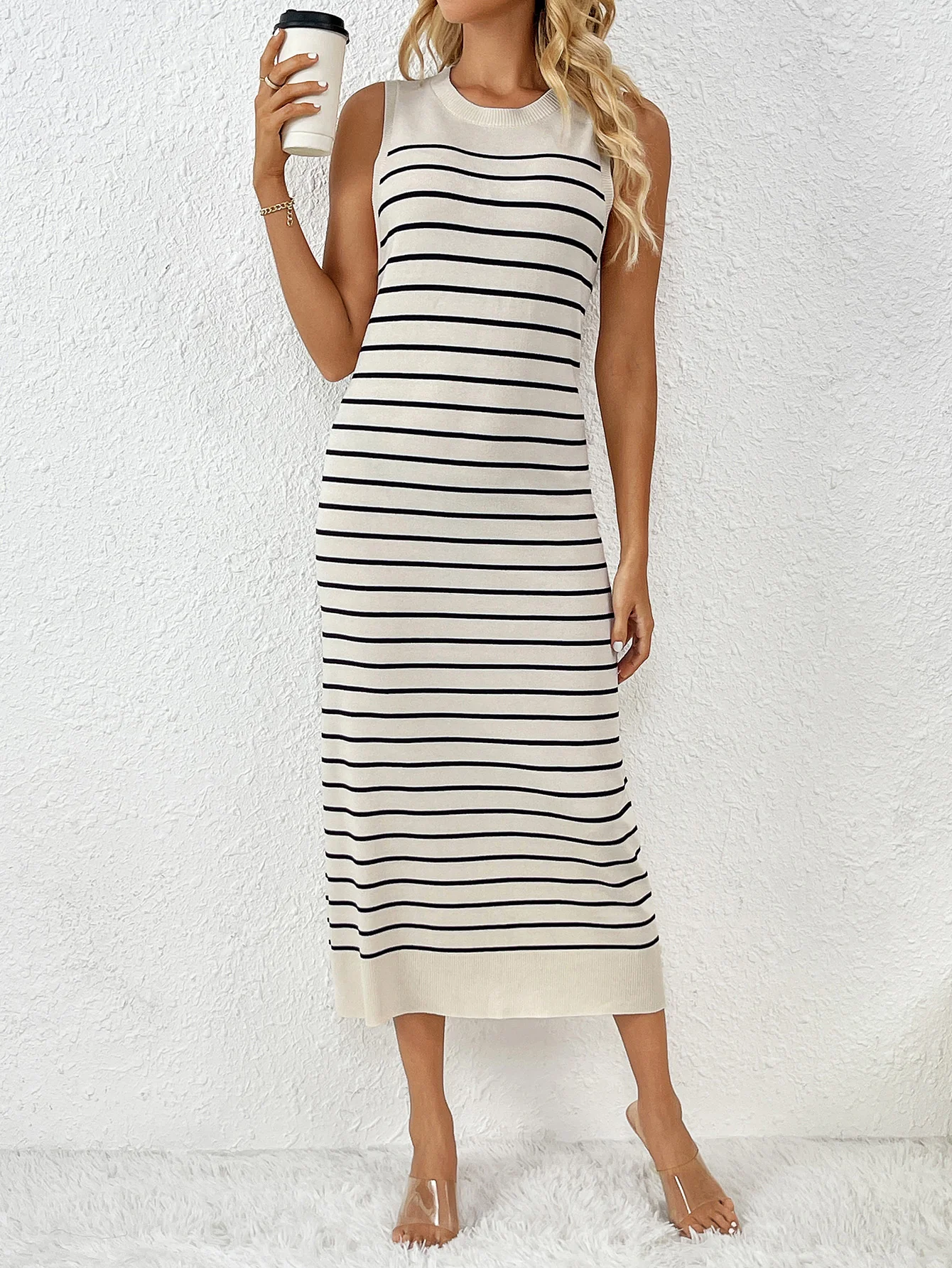 Dancing On Air Striped Knit Midi Dress - Black - Image 4