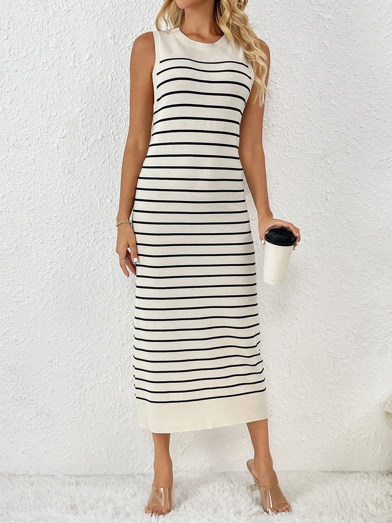 Dancing On Air Striped Knit Midi Dress - Black - Image 5