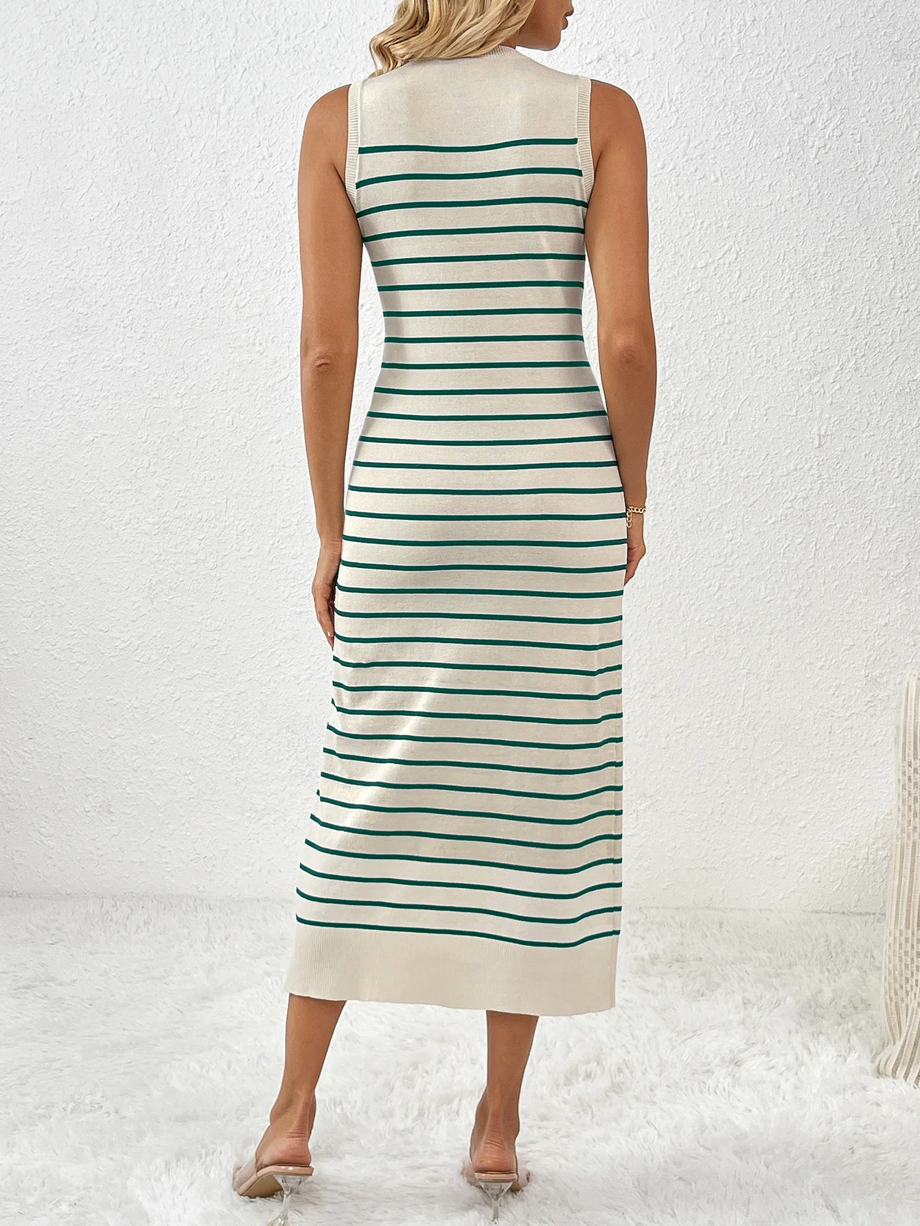 Dancing On Air Striped Knit Midi Dress - Green - Image 3