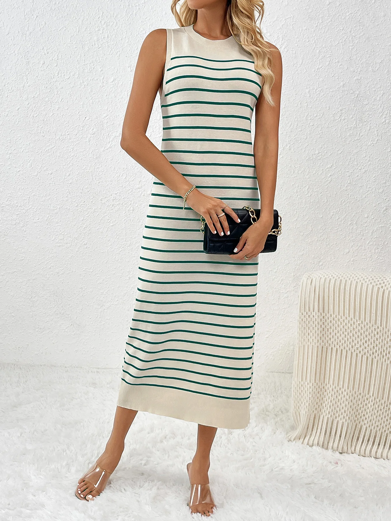 Dancing On Air Striped Knit Midi Dress - Green - Image 5