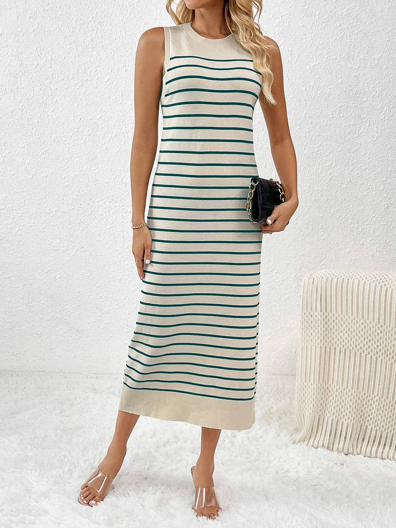 Dancing On Air Striped Knit Midi Dress - Green - Image 6