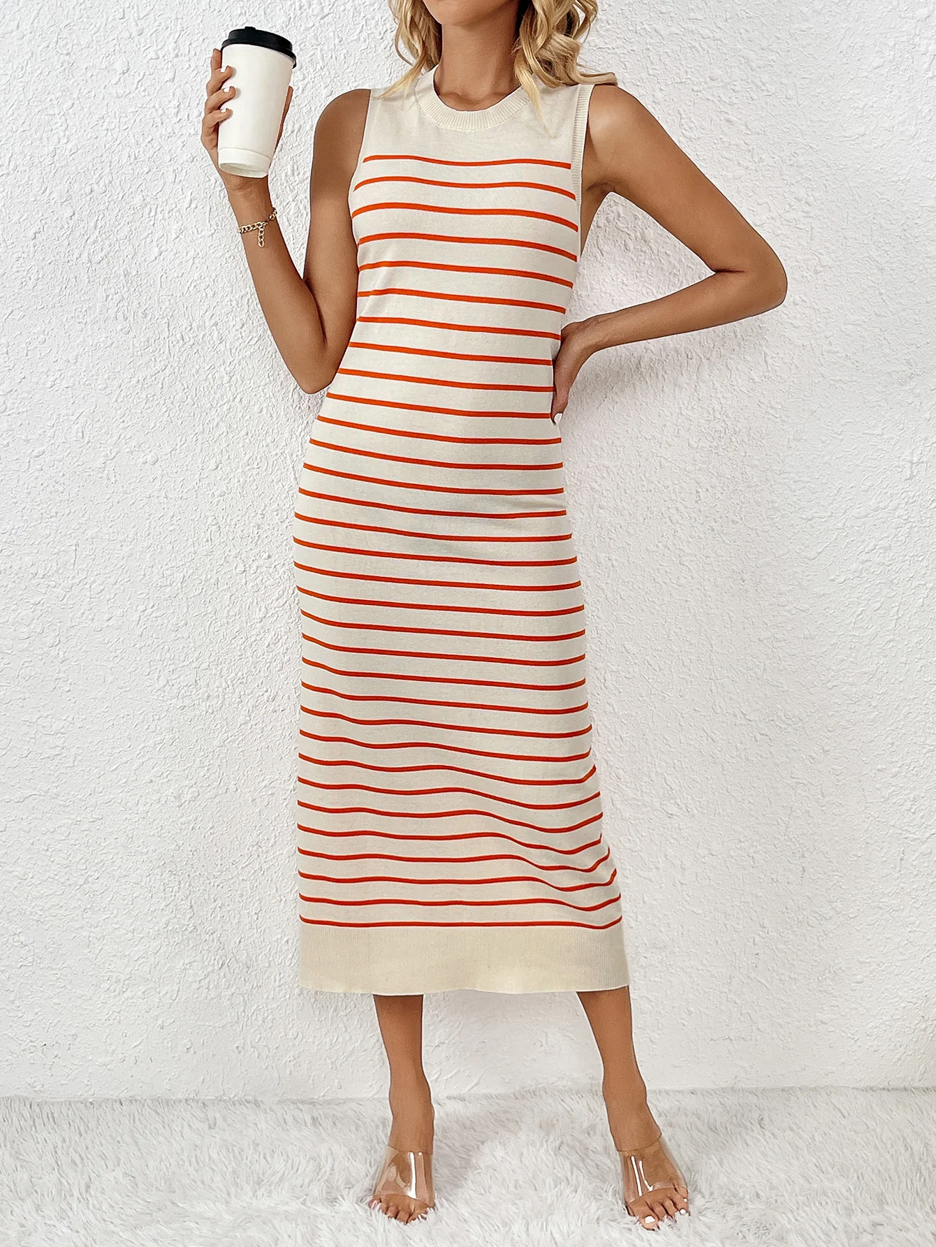 Dancing On Air Striped Knit Midi Dress - Red - Image 6
