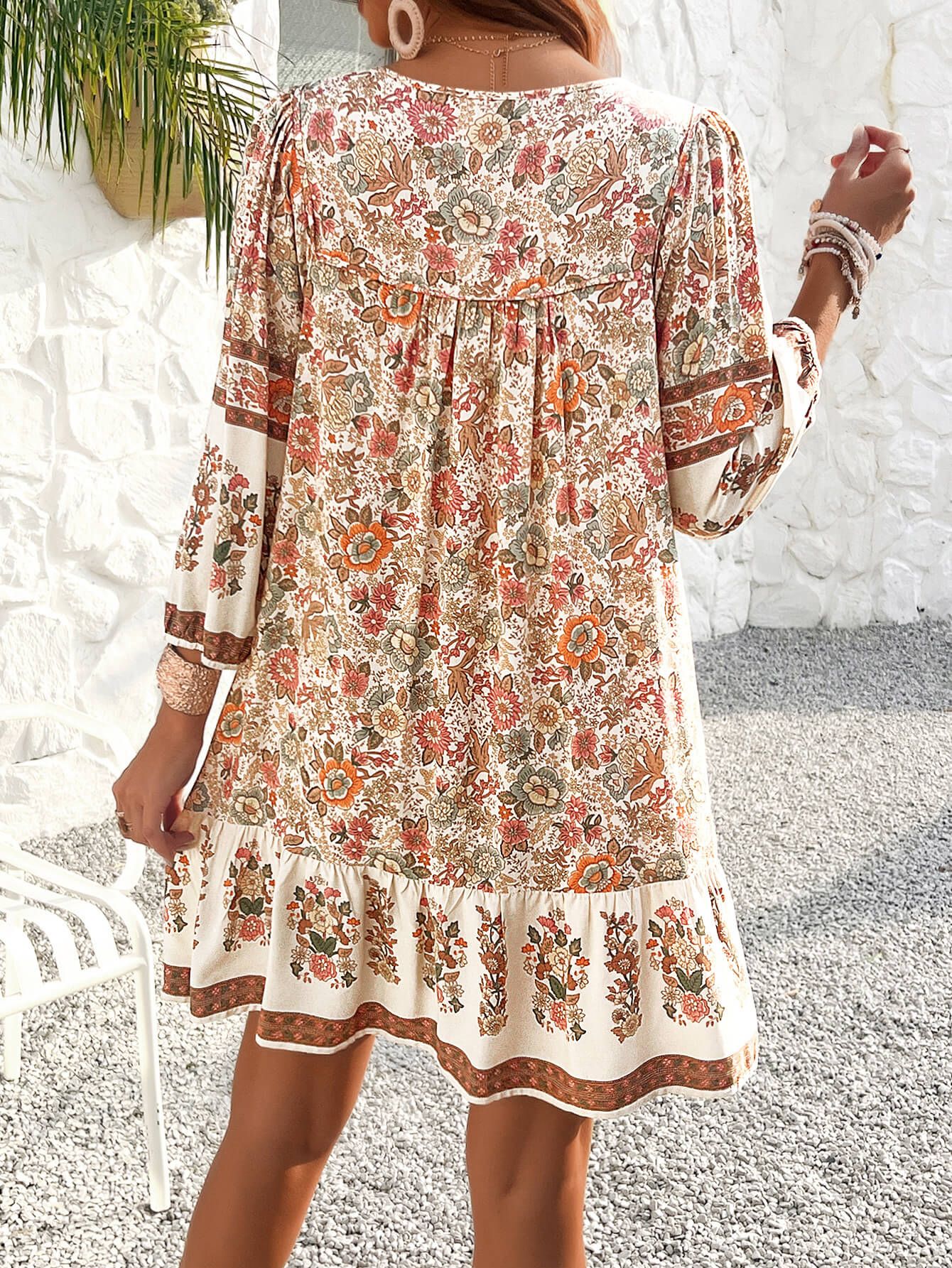 Dannie Floral Boho Mini Dress - beige - Image 6