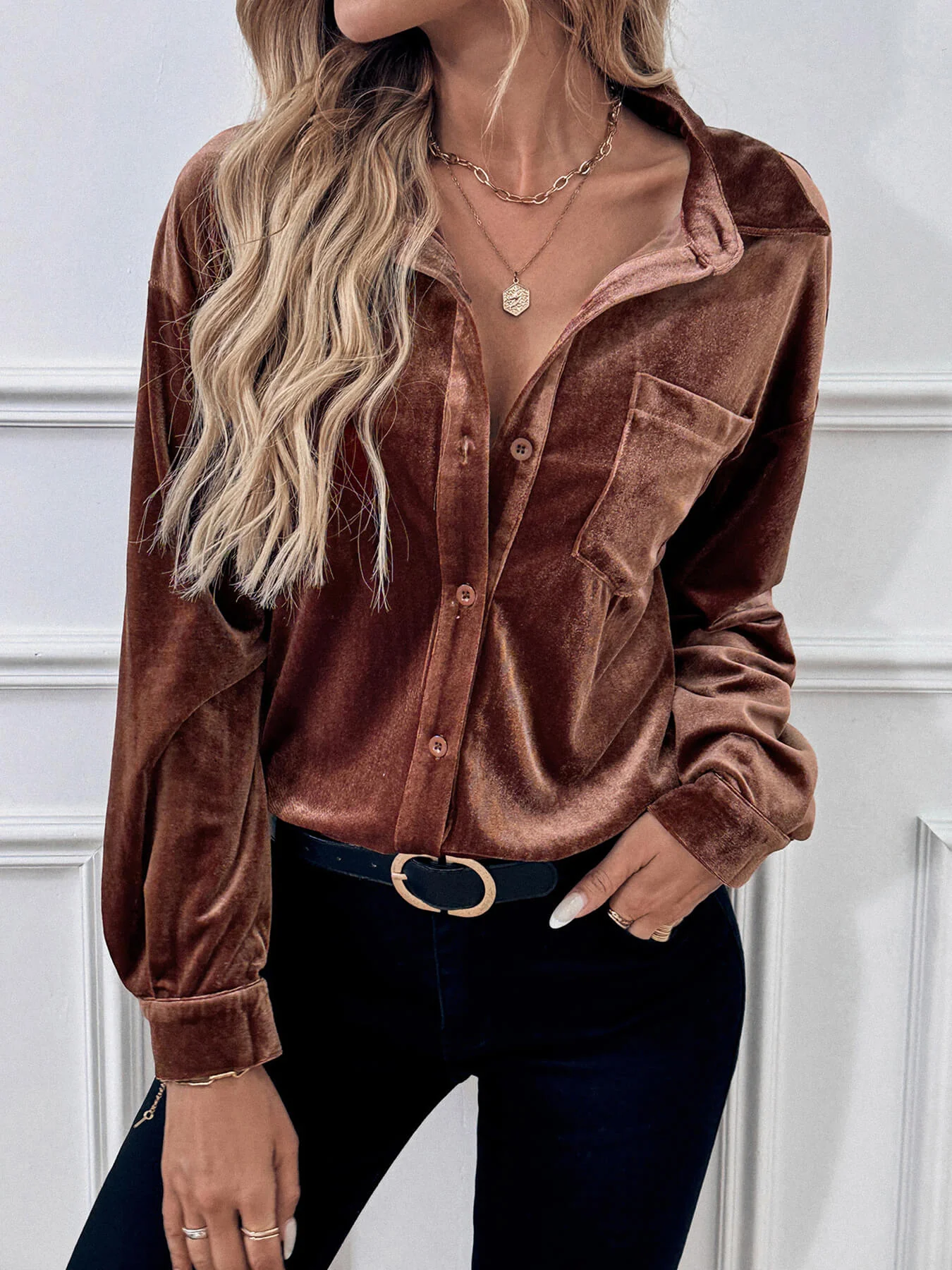 Darlena Velvet Shirts - Brown - Image 2