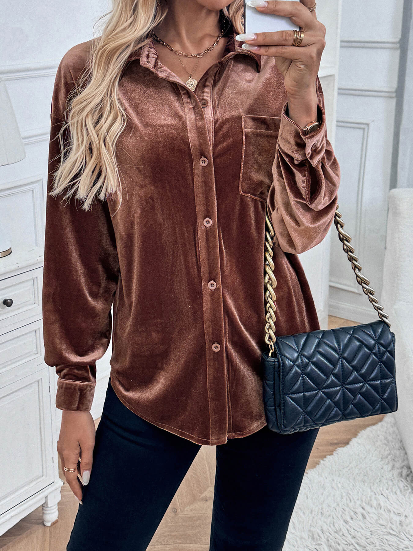 Darlena Velvet Shirts - Brown - Image 3