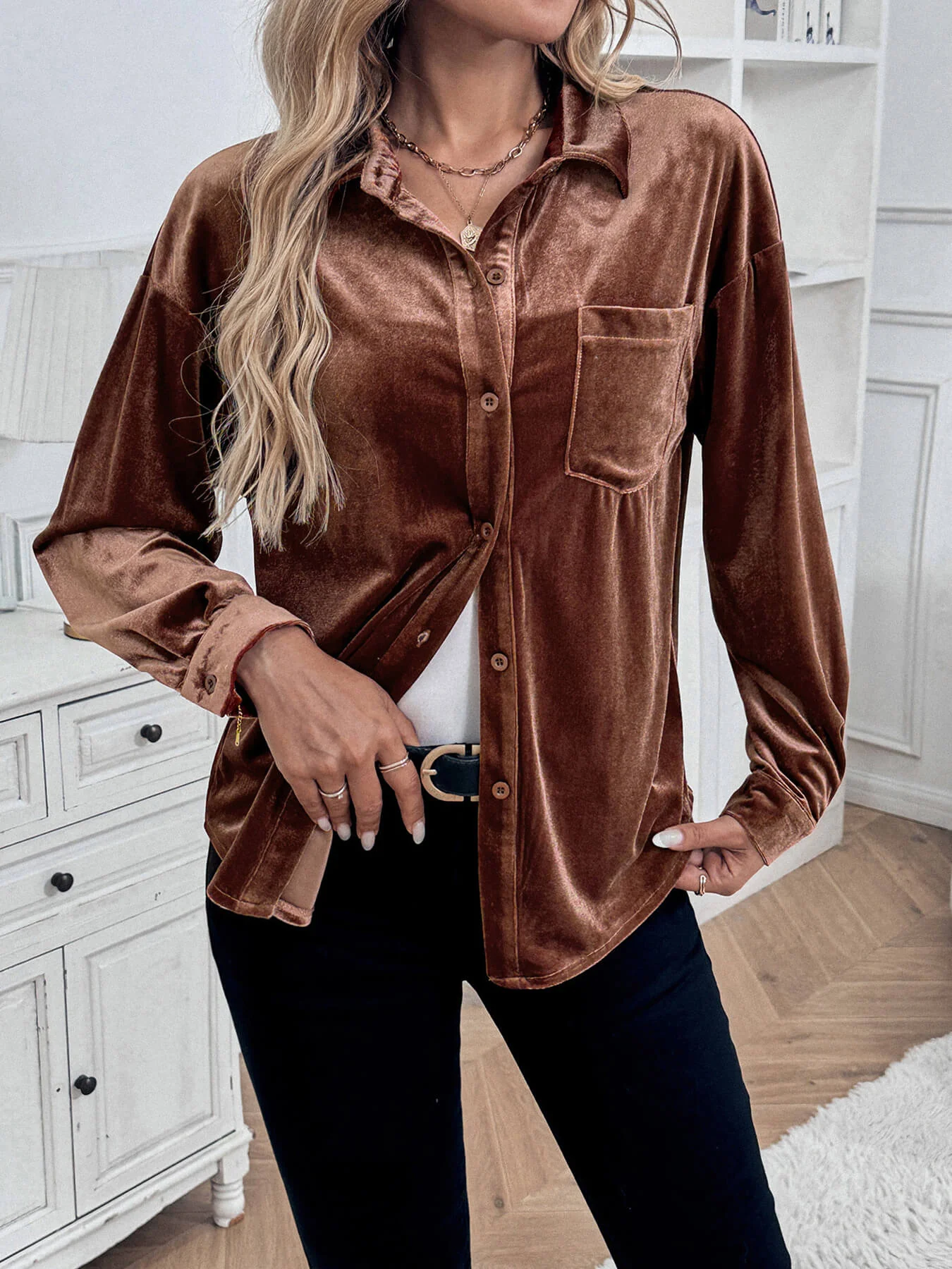 Darlena Velvet Shirts - Brown - Image 5