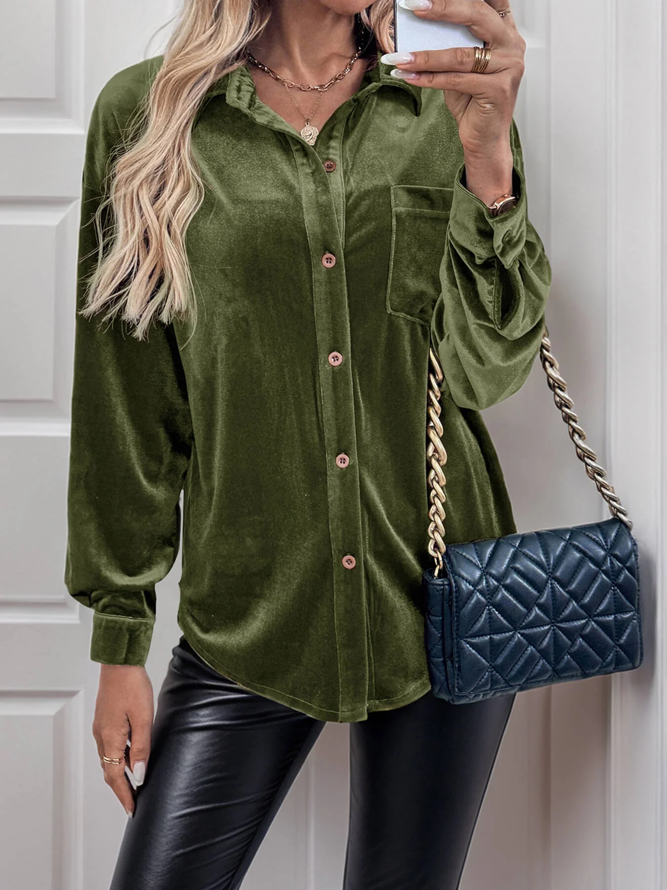 Darlena Velvet Shirts - Olive - Image 4