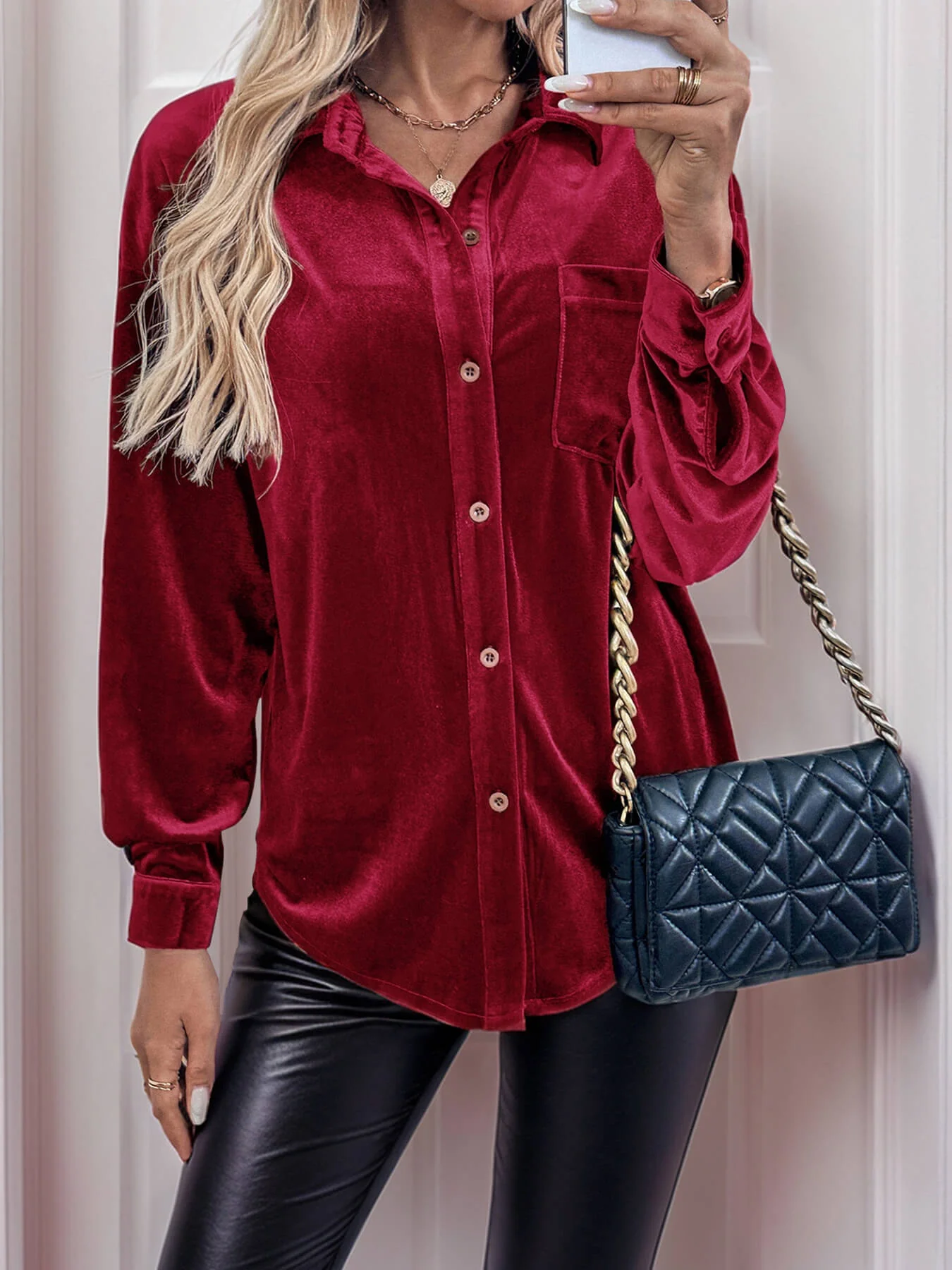 Darlena Velvet Shirts - Red - Image 3