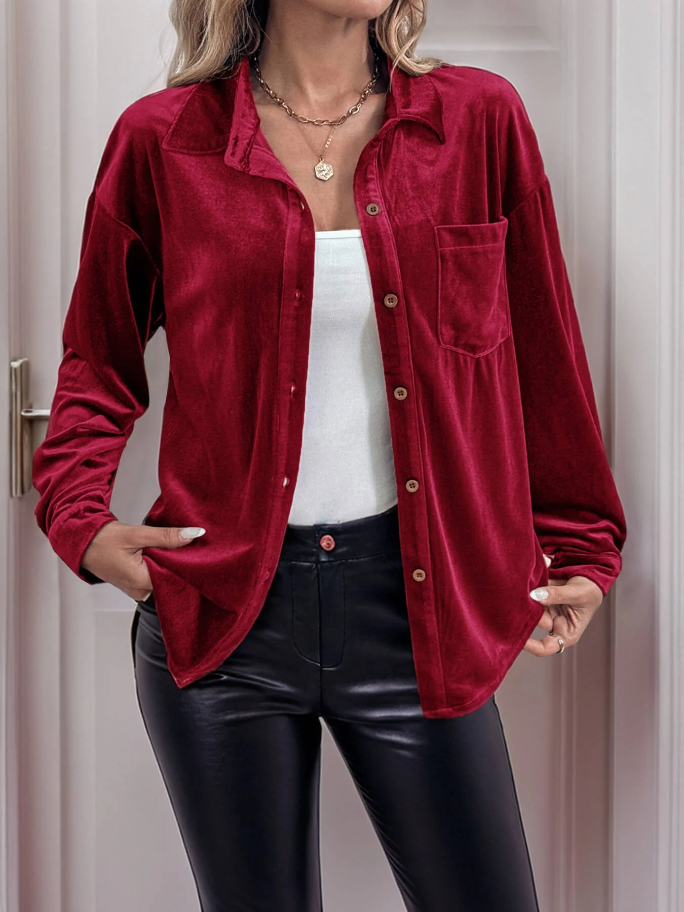 Darlena Velvet Shirts - Red - Image 4