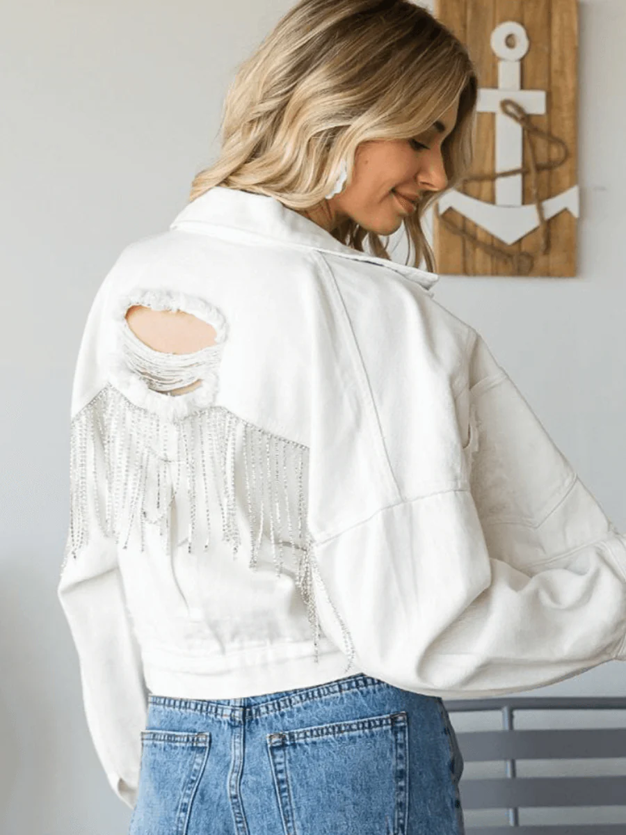 DAY RIDER POCKETED RIPPED BACK DENIM JACKET - Image 3