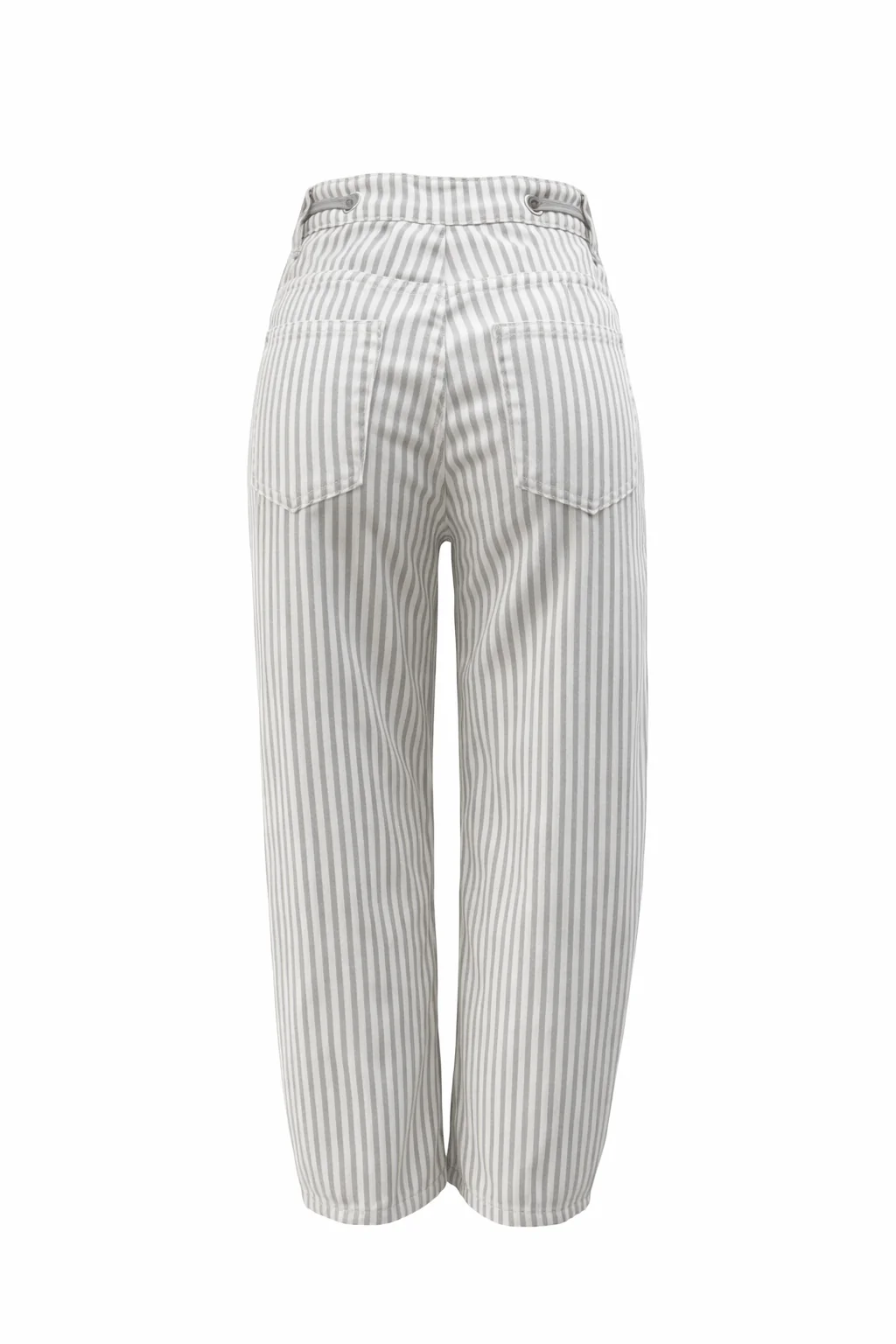 Delicate Patch Work Striped Drawstring Barrel Jean - grey - Image 5