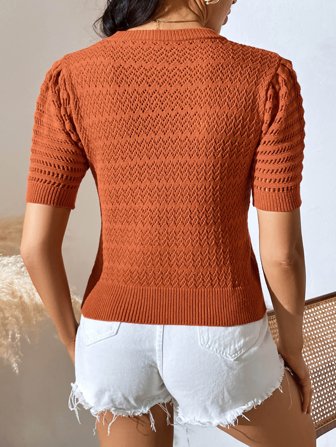 Delphina Perforated Knit Top - Persimmon - Image 4