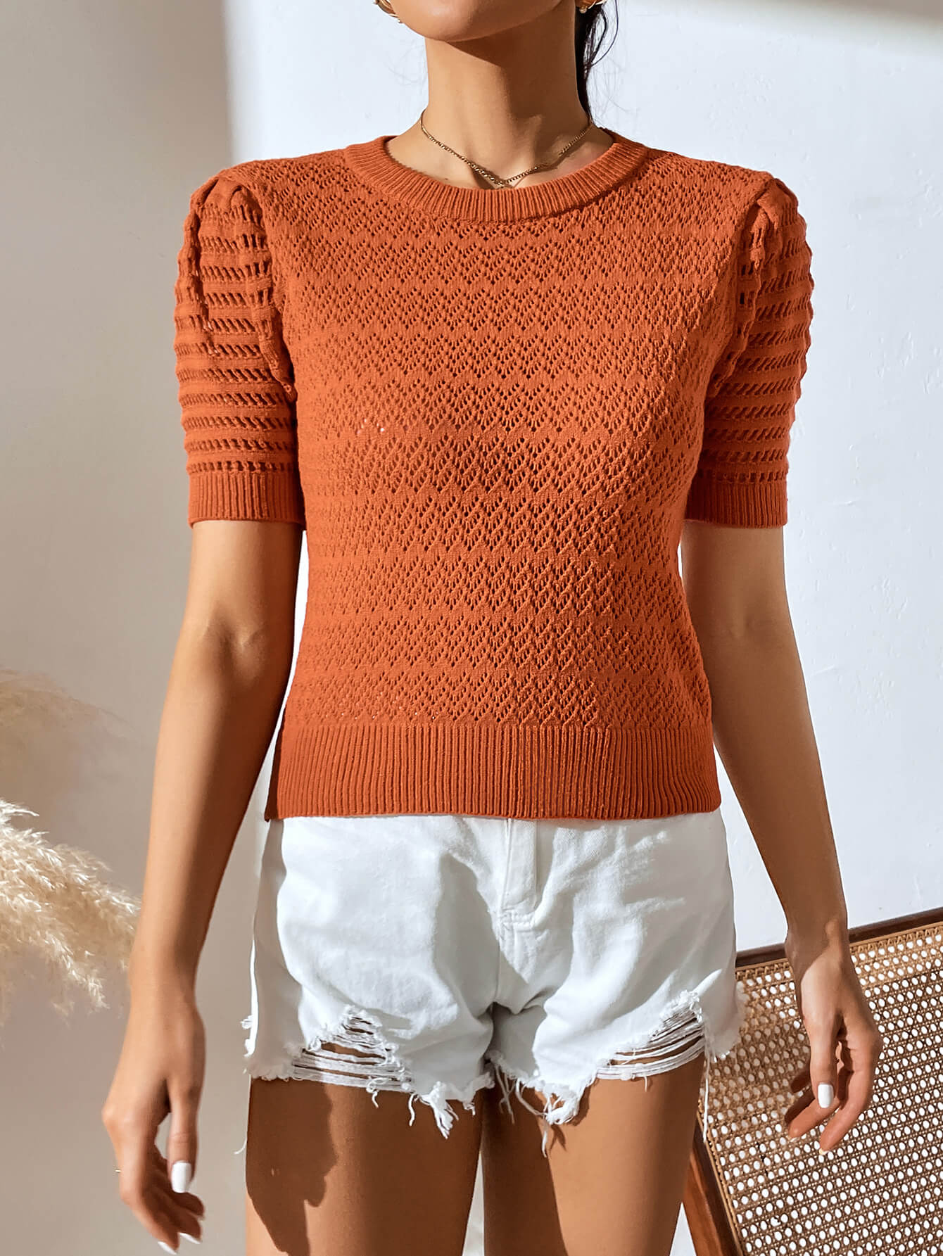Delphina Perforated Knit Top - Persimmon - Image 5