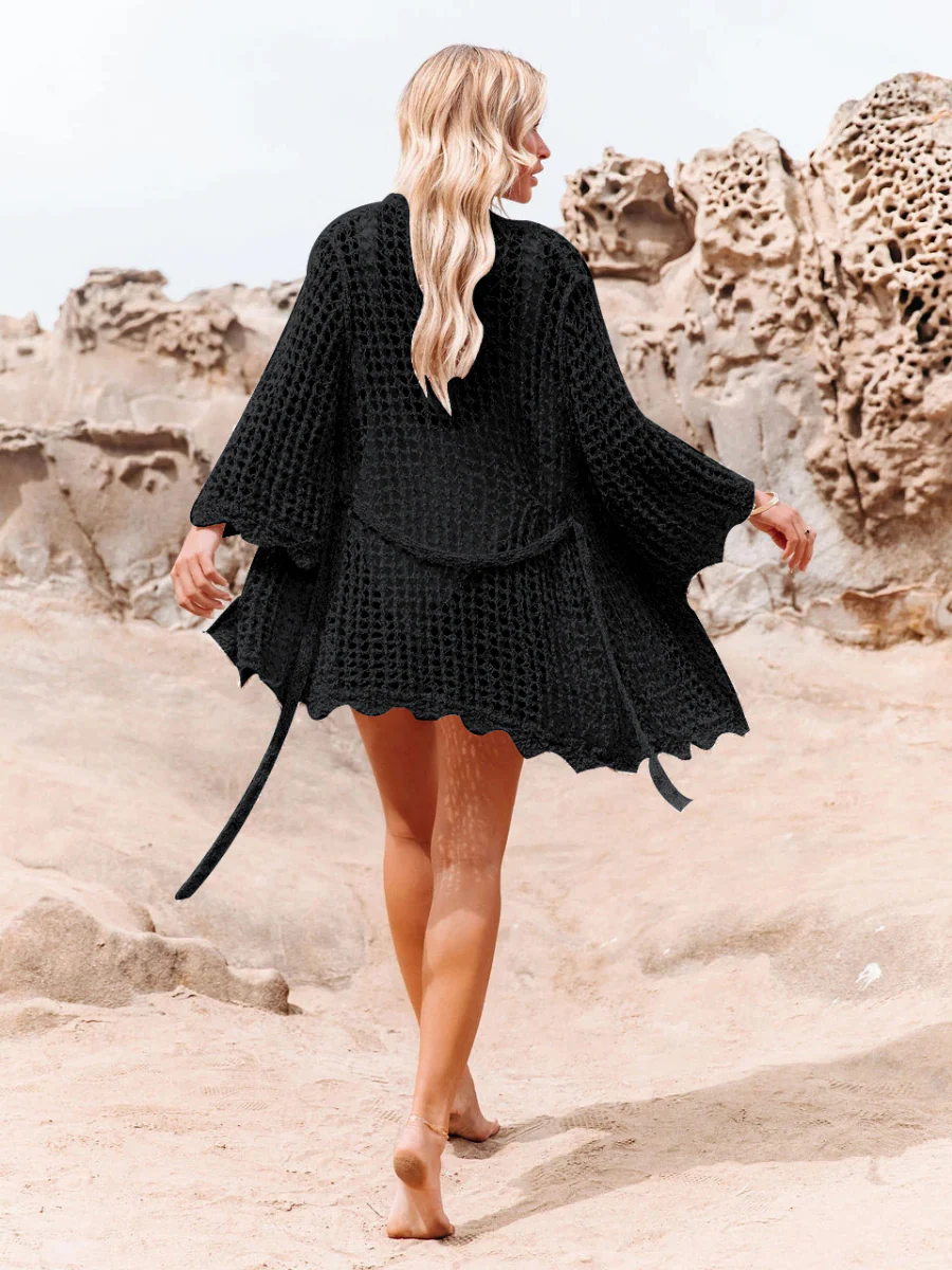 DELTA CROCHET KNIT CARDIGAN - BLACK - Image 2
