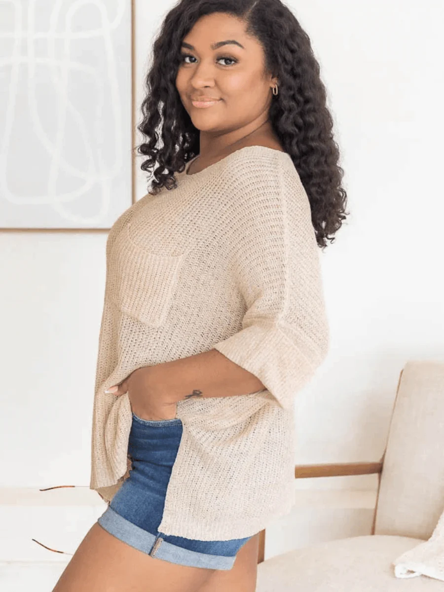 DEMETRA RIBBED KNIT SWEATER - BEIGE - Image 3