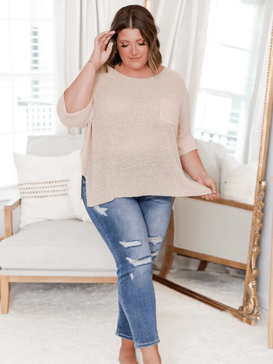 DEMETRA RIBBED KNIT SWEATER - BEIGE - Image 4