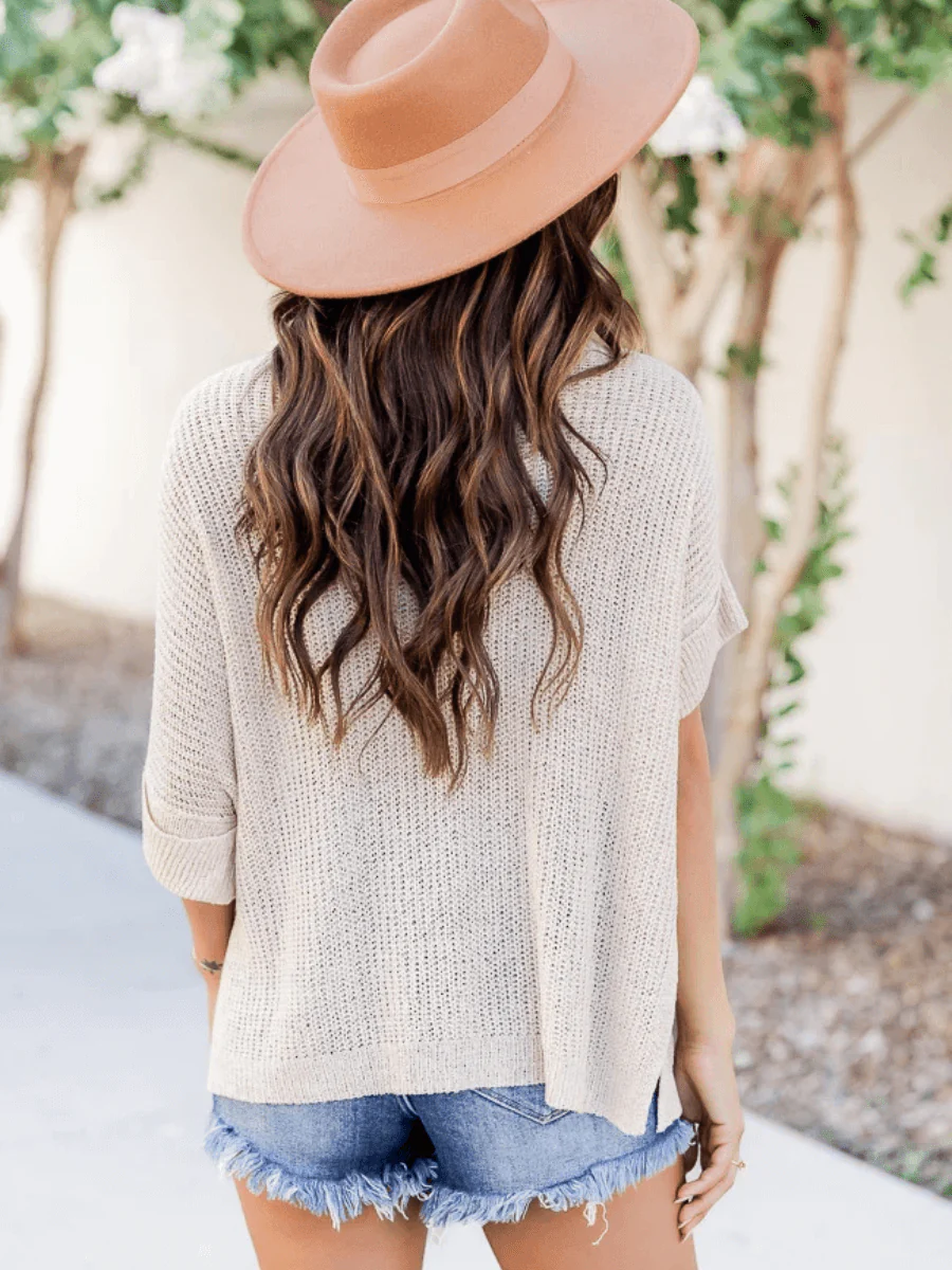 DEMETRA RIBBED KNIT SWEATER - BEIGE - Image 8