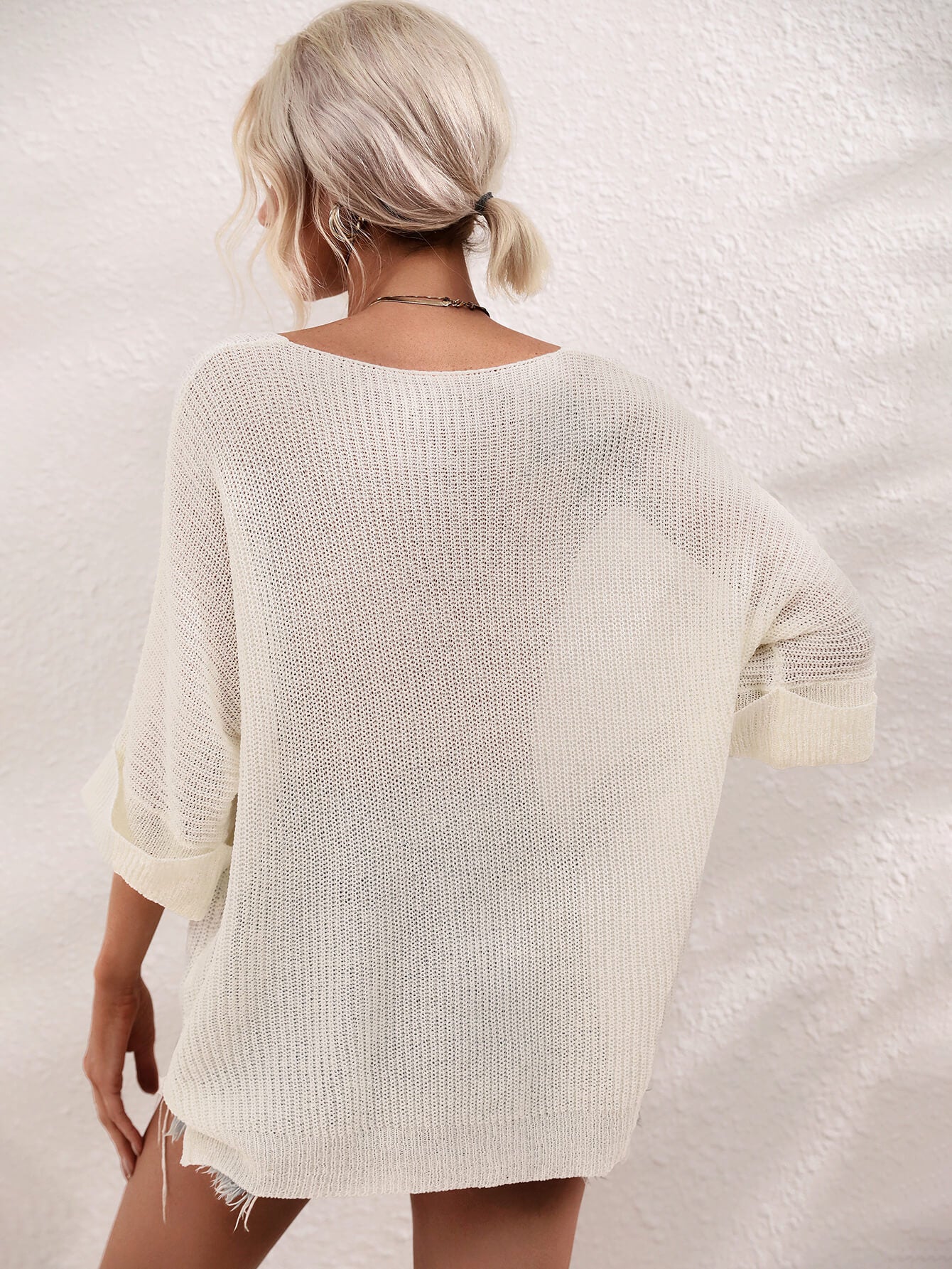 DEMETRA RIBBED KNIT SWEATER - CREAM - Image 3