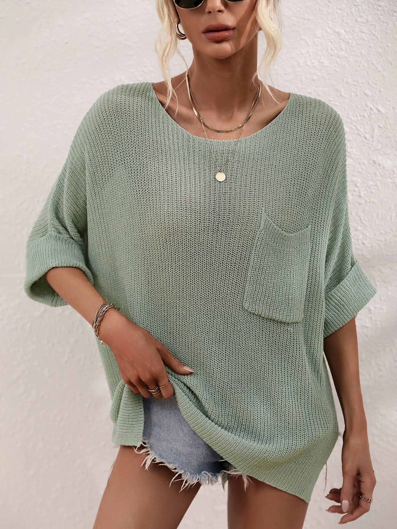 DEMETRA RIBBED KNIT SWEATER - SAGE - Image 5
