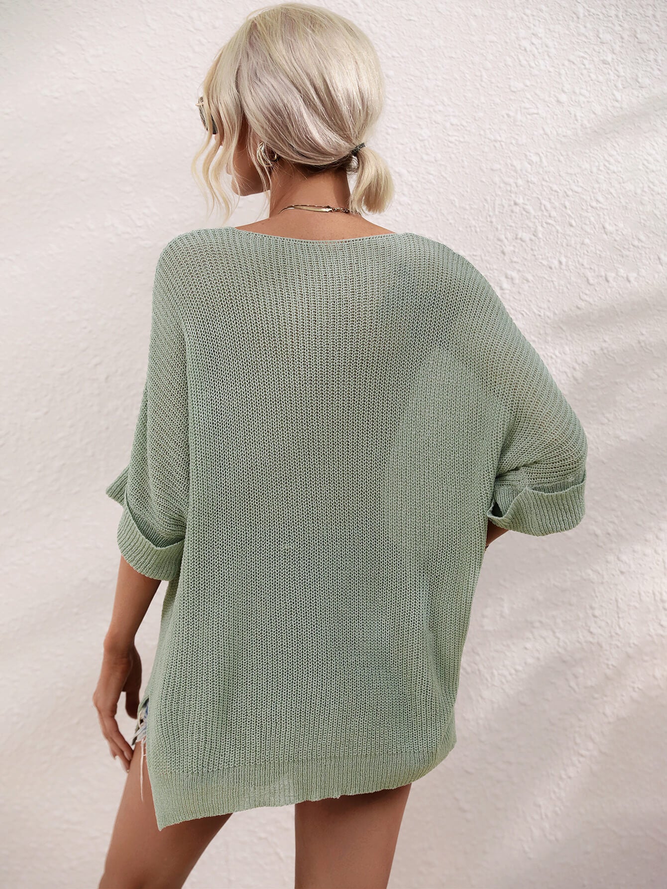 DEMETRA RIBBED KNIT SWEATER - SAGE - Image 6