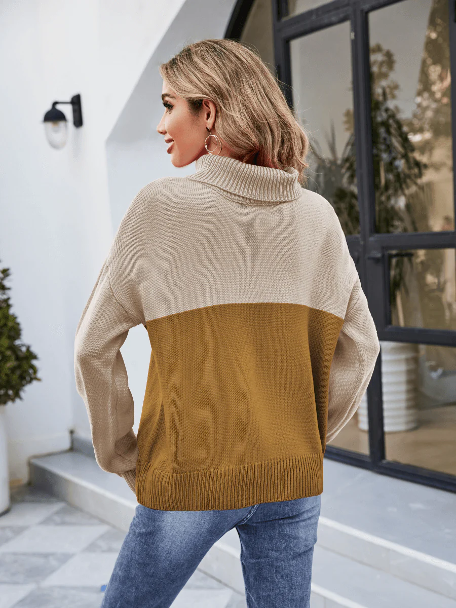 Denver Mock Neck Contrast Knit Sweater - Image 9