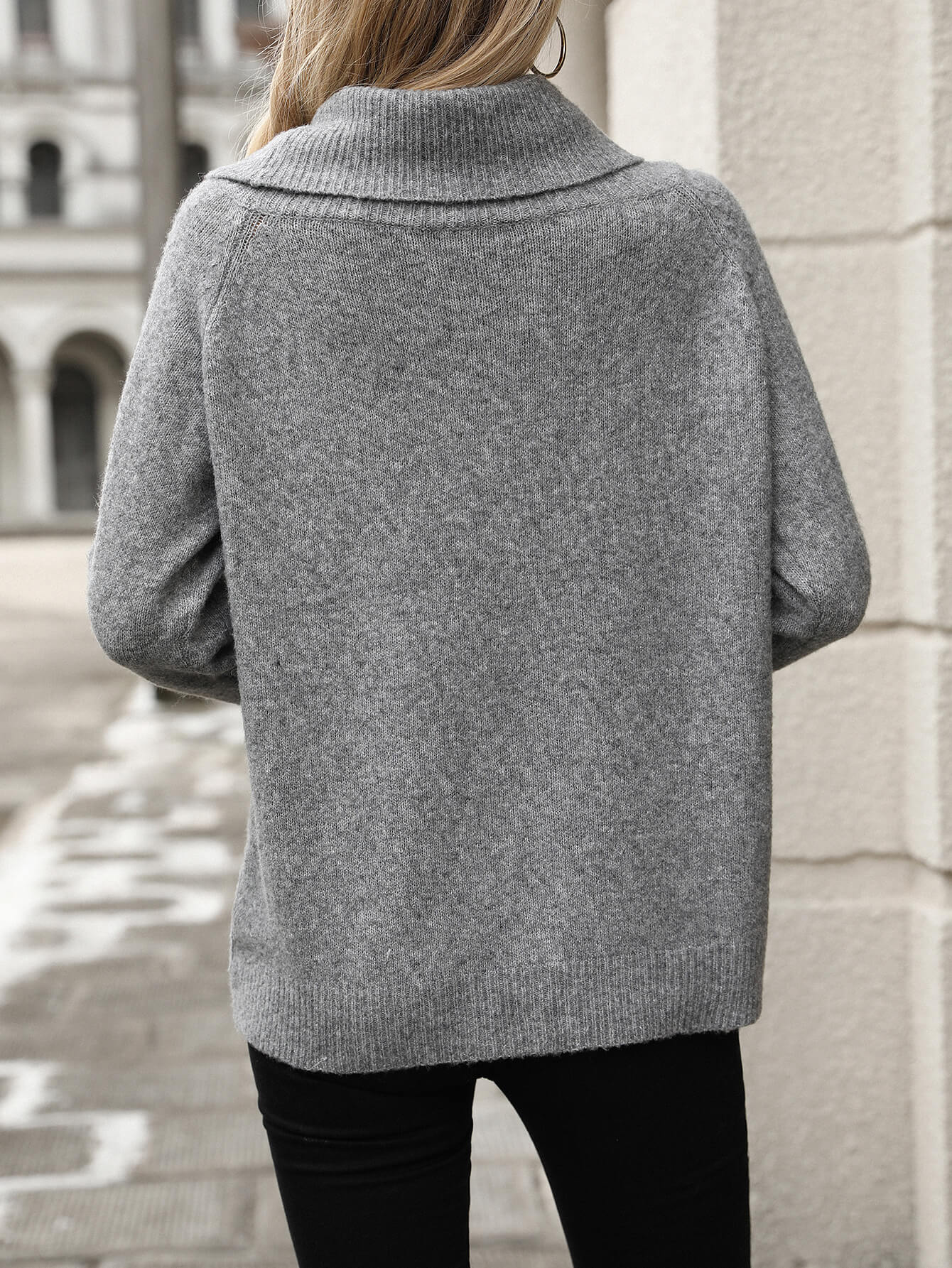 Denver Widen Turtleneck Knit Sweater - Grey - Image 3