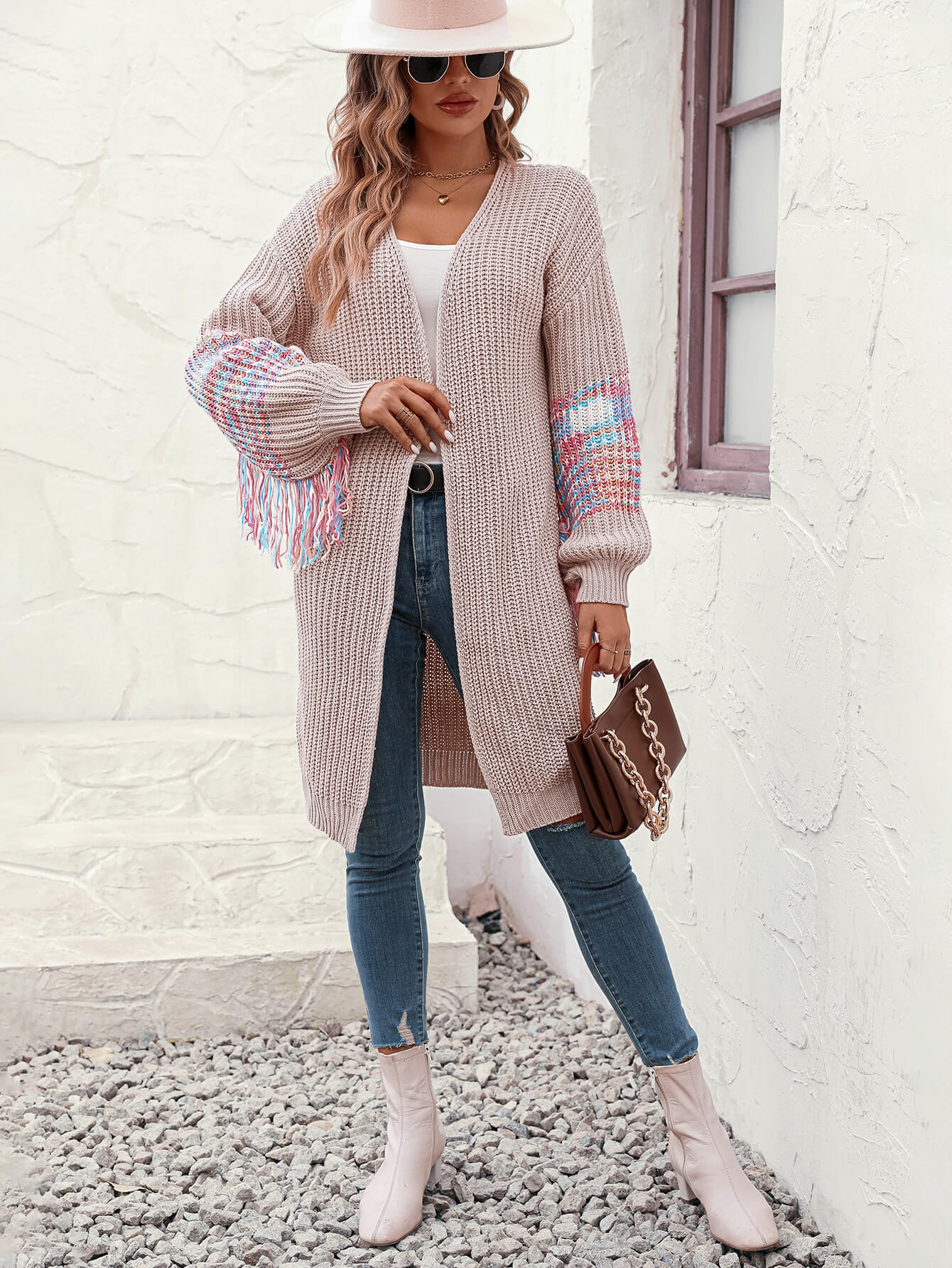 Desert Dreams Knit Fringe Hem Sleeve Cardigan - Beige - Image 2
