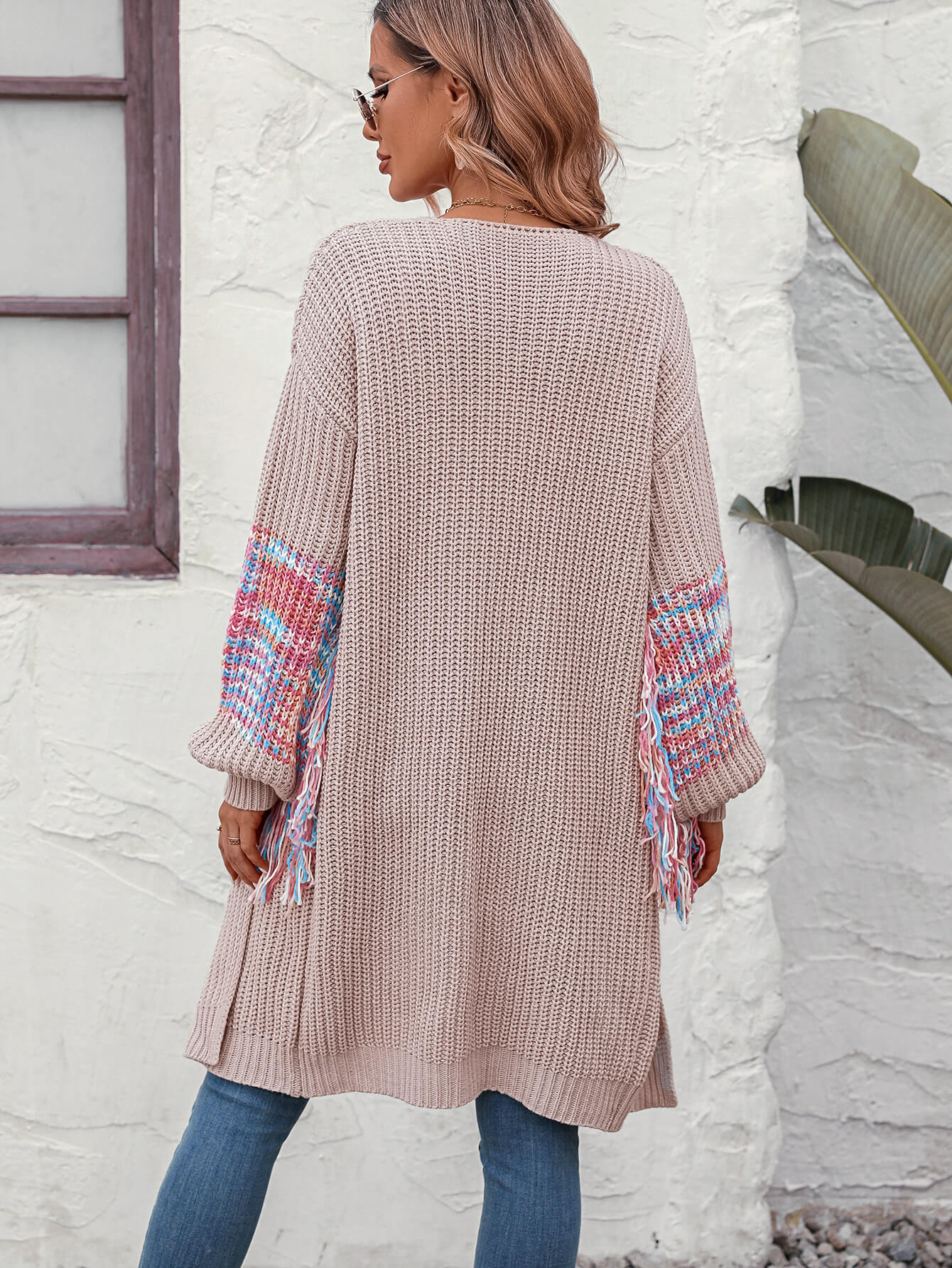 Desert Dreams Knit Fringe Hem Sleeve Cardigan - Beige - Image 4
