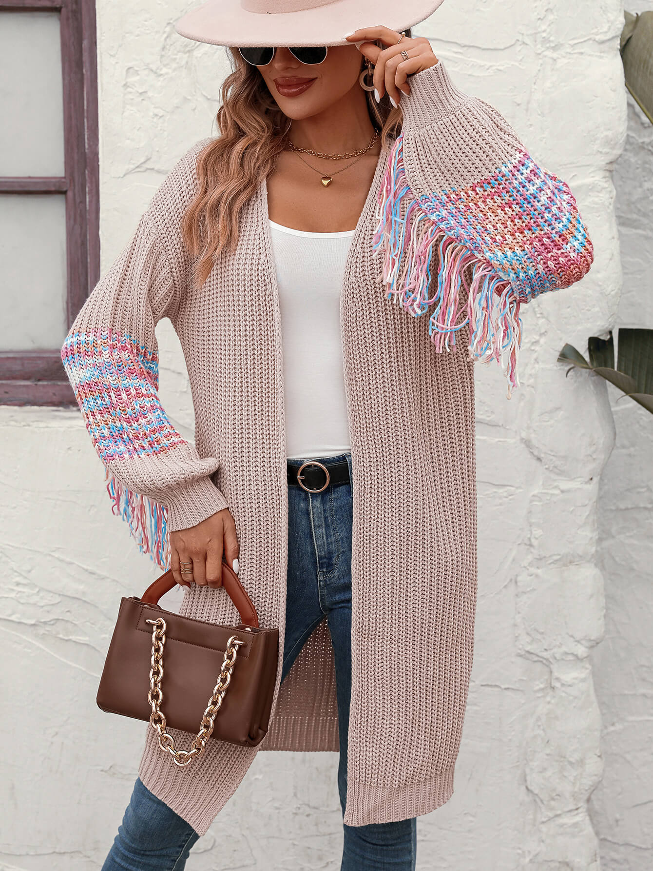 Desert Dreams Knit Fringe Hem Sleeve Cardigan - Beige - Image 5