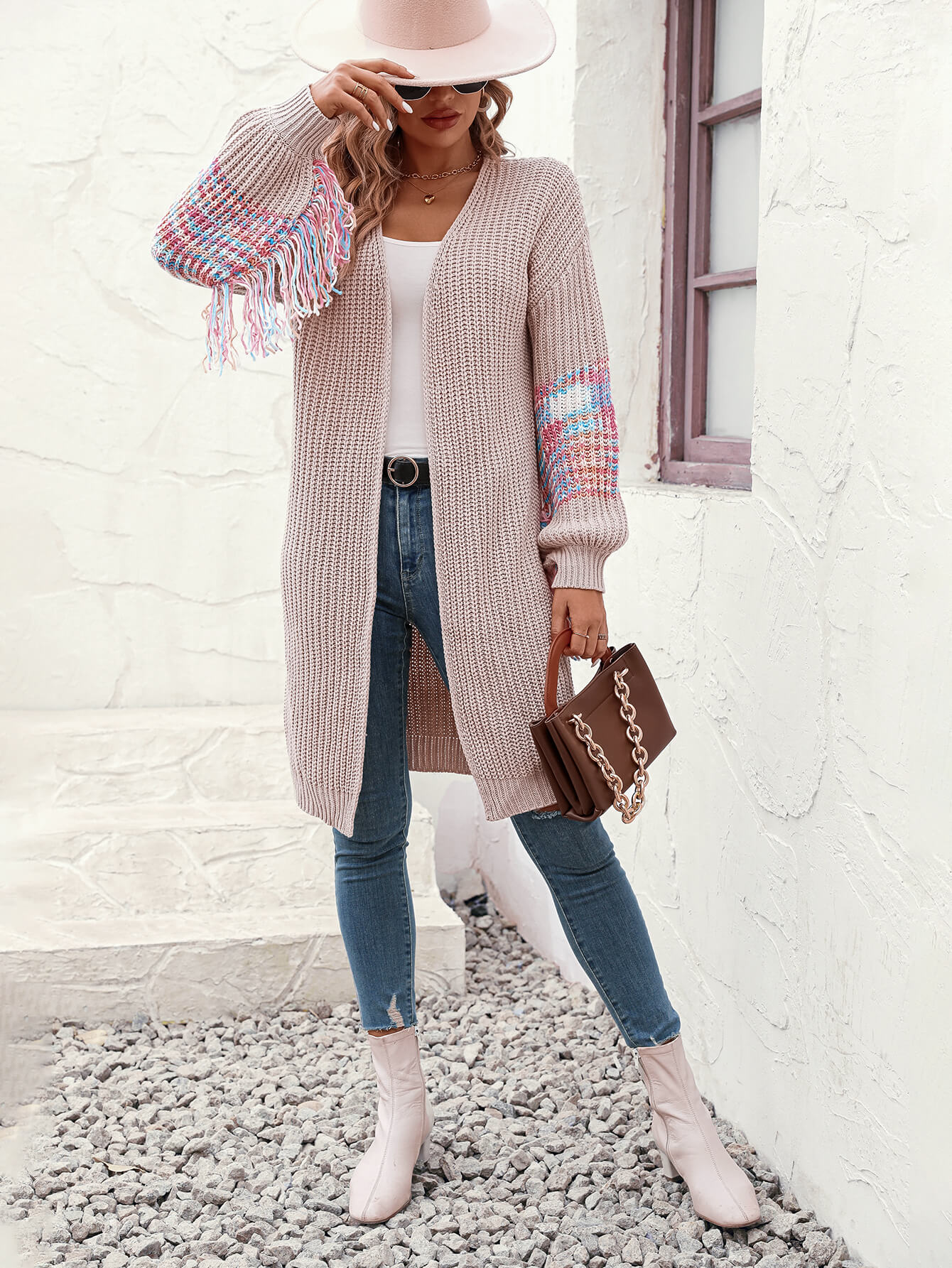 Desert Dreams Knit Fringe Hem Sleeve Cardigan - Beige - Image 6
