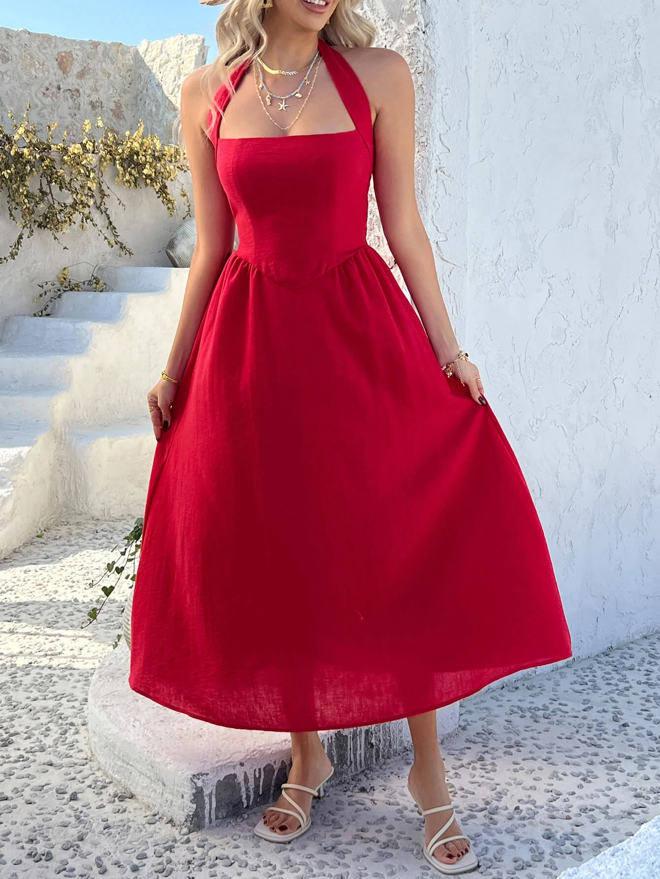 Dewy Days Halter Maxi Dress - red - Image 2