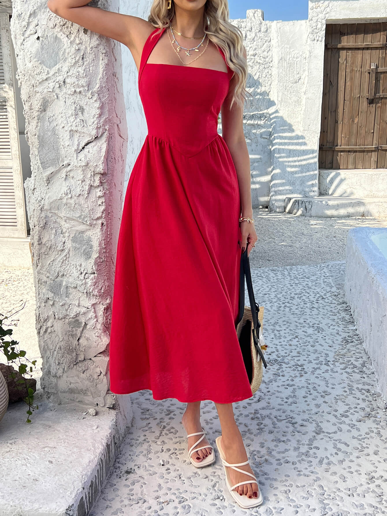 Dewy Days Halter Maxi Dress - red - Image 4