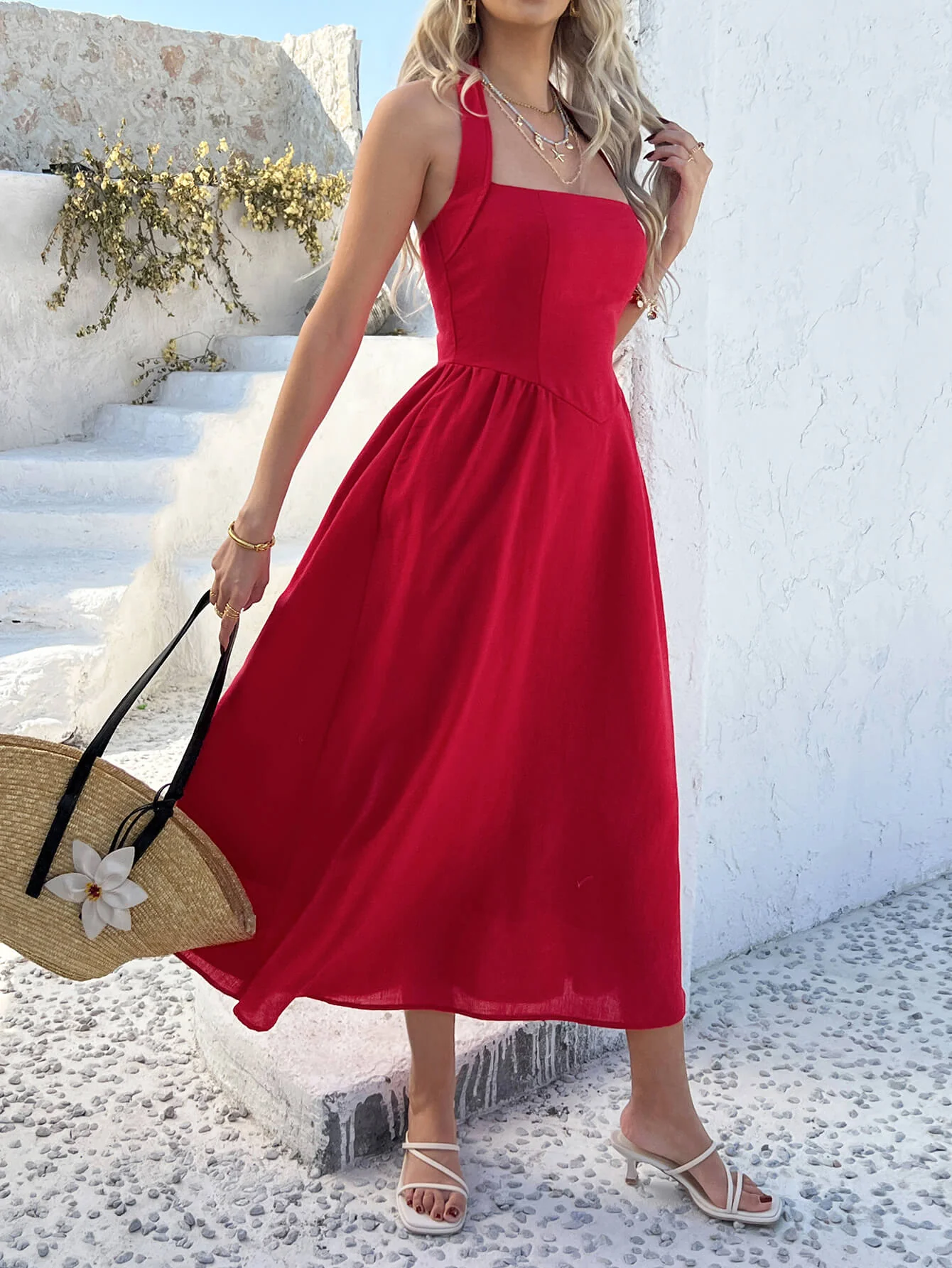 Dewy Days Halter Maxi Dress - red - Image 5