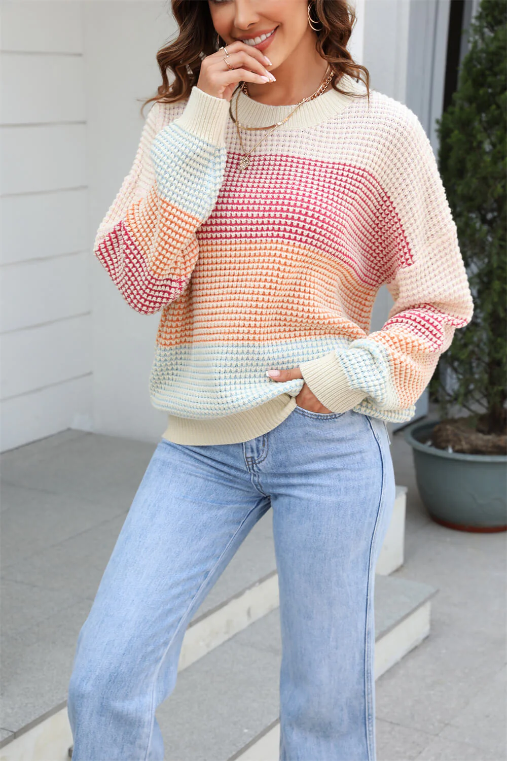 Dont Mind Me Striped Knit Sweater - Beige - Image 5