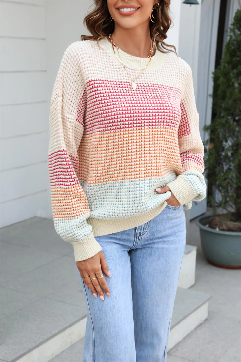 Dont Mind Me Striped Knit Sweater - Beige - Image 6
