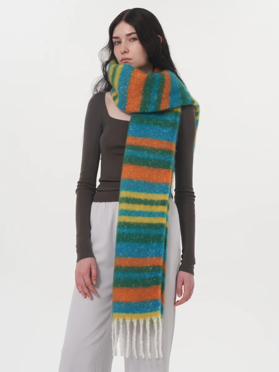 Dopamine Wool Blend Stripe Tassel Blanket Scarf - Green - Image 4