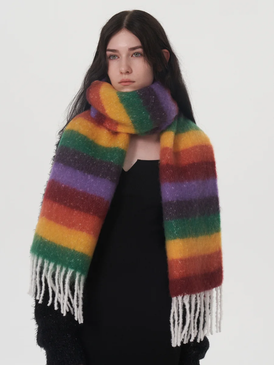 Dopamine Wool Blend Stripe Tassel Blanket Scarf - Multi - Image 10