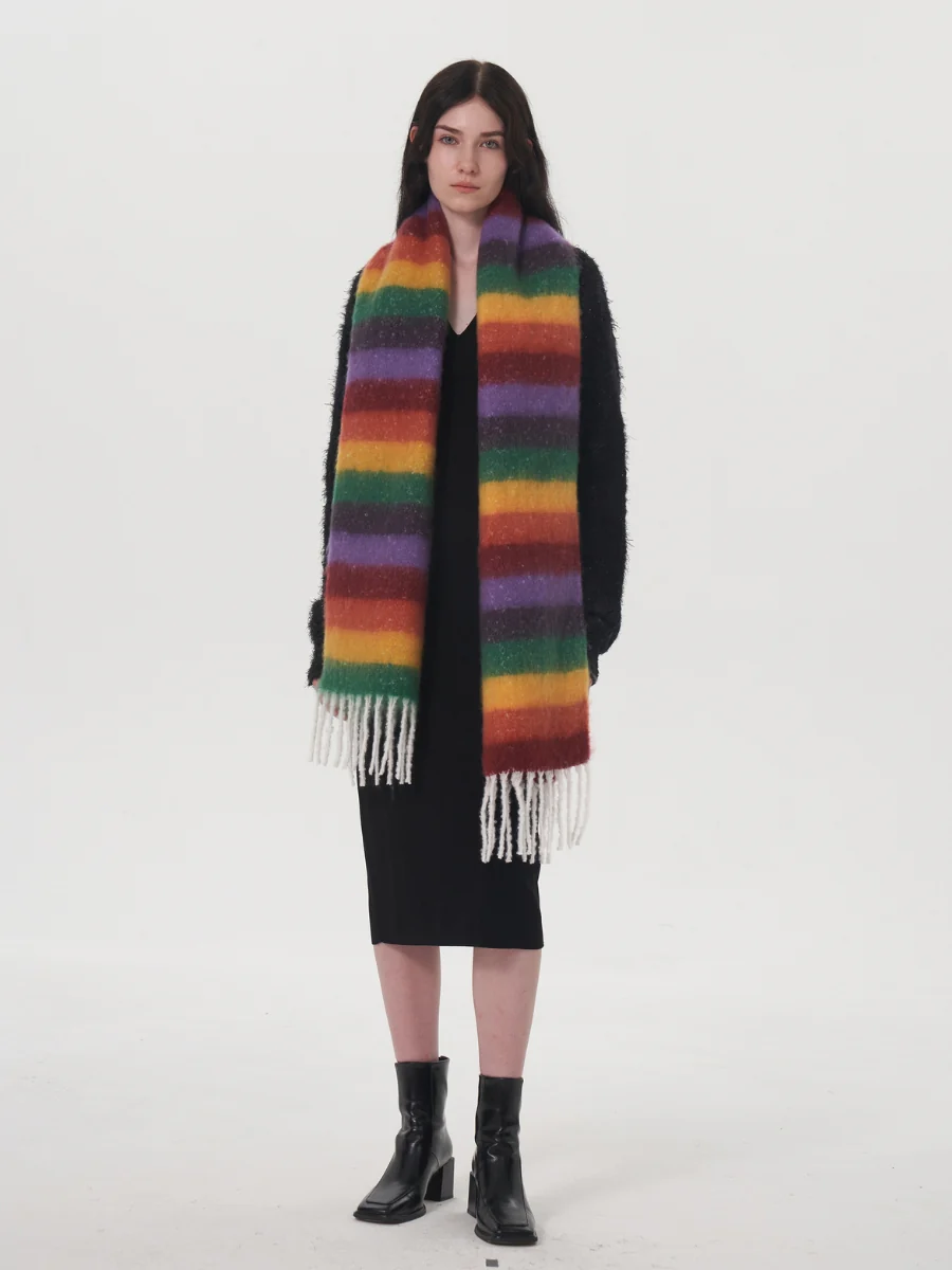 Dopamine Wool Blend Stripe Tassel Blanket Scarf - Multi - Image 2
