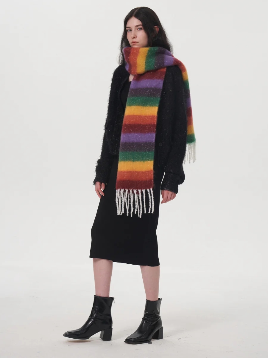 Dopamine Wool Blend Stripe Tassel Blanket Scarf - Multi - Image 3