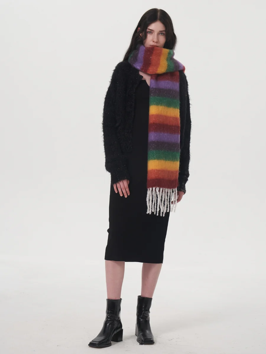 Dopamine Wool Blend Stripe Tassel Blanket Scarf - Multi - Image 4