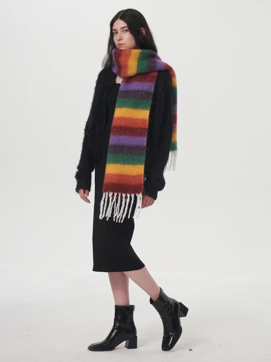 Dopamine Wool Blend Stripe Tassel Blanket Scarf - Multi - Image 5