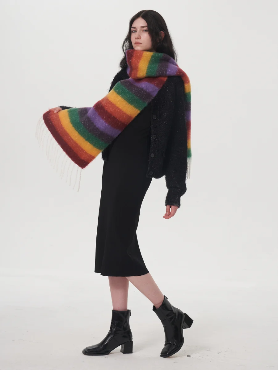 Dopamine Wool Blend Stripe Tassel Blanket Scarf - Multi - Image 6