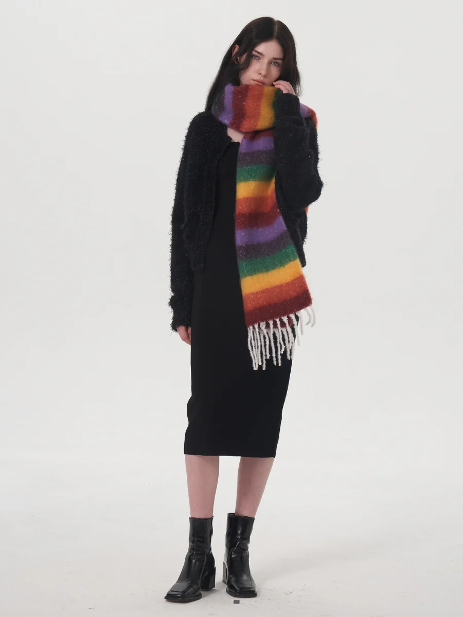 Dopamine Wool Blend Stripe Tassel Blanket Scarf - Multi - Image 7