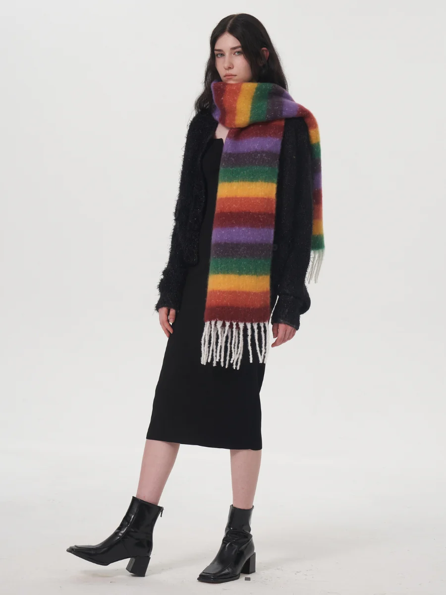 Dopamine Wool Blend Stripe Tassel Blanket Scarf - Multi - Image 8