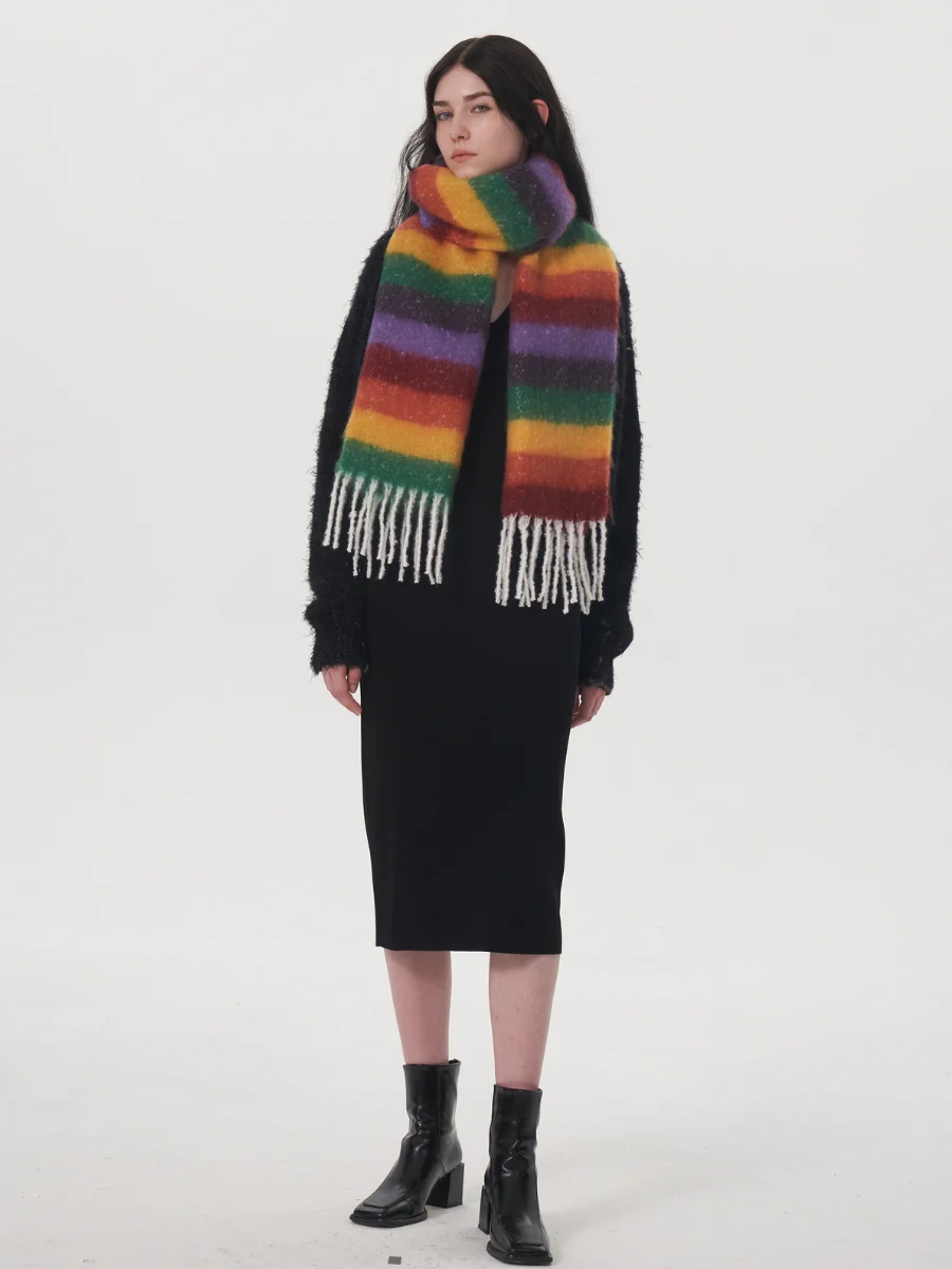 Dopamine Wool Blend Stripe Tassel Blanket Scarf - Multi - Image 9